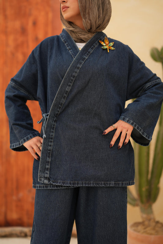 Criss Cross Essential Denim Full Set-Dark Blue