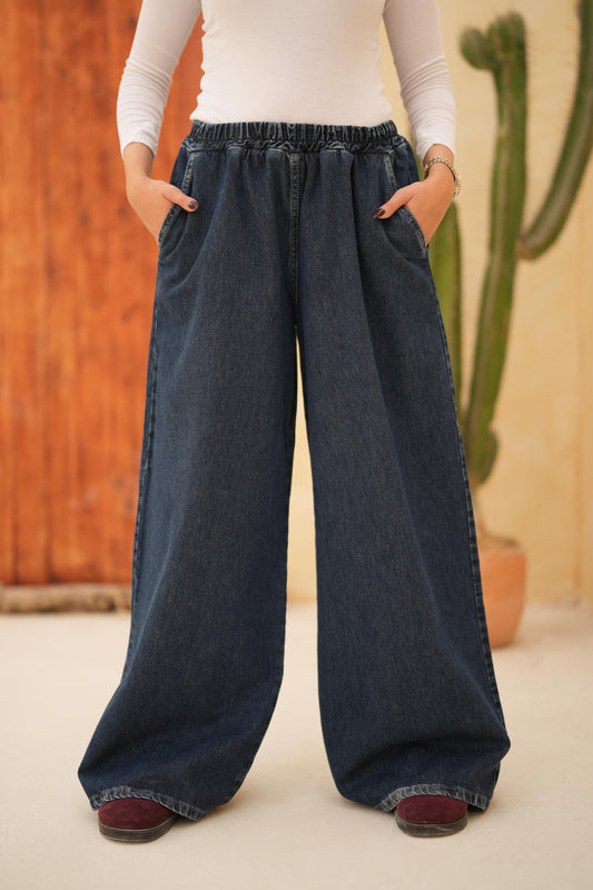 Essential Wide-Leg Denim-Dark blue