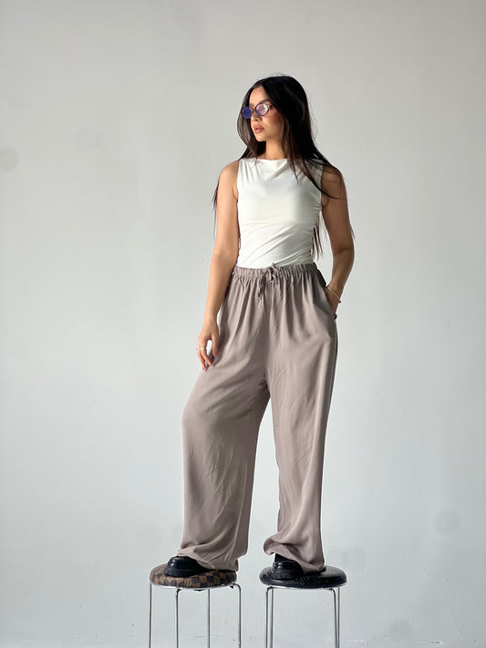 Summer Linen Elastic Waist Pants – Grey