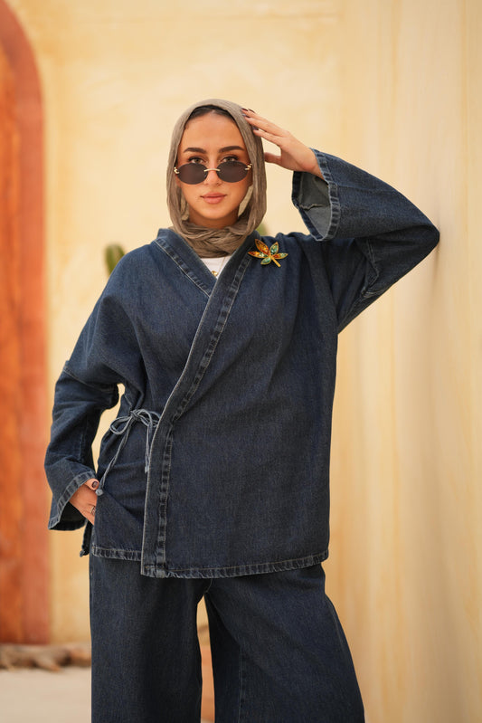 Criss Cross Essential Denim Jacket Only-Dark blue