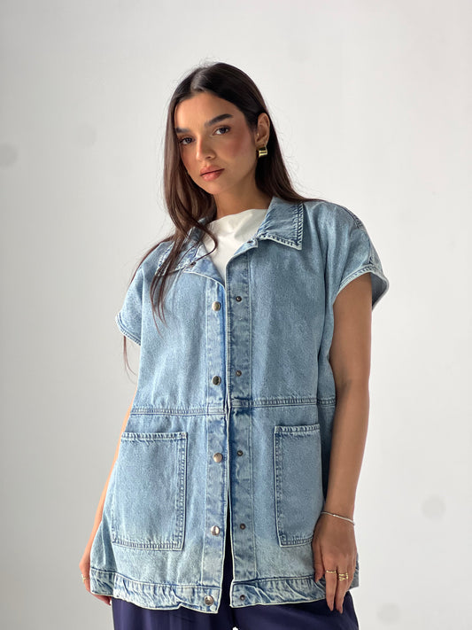 Oversized Long Denim Vest