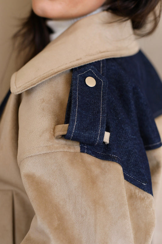 Velvet wool X Denim Cropped Coat -biege