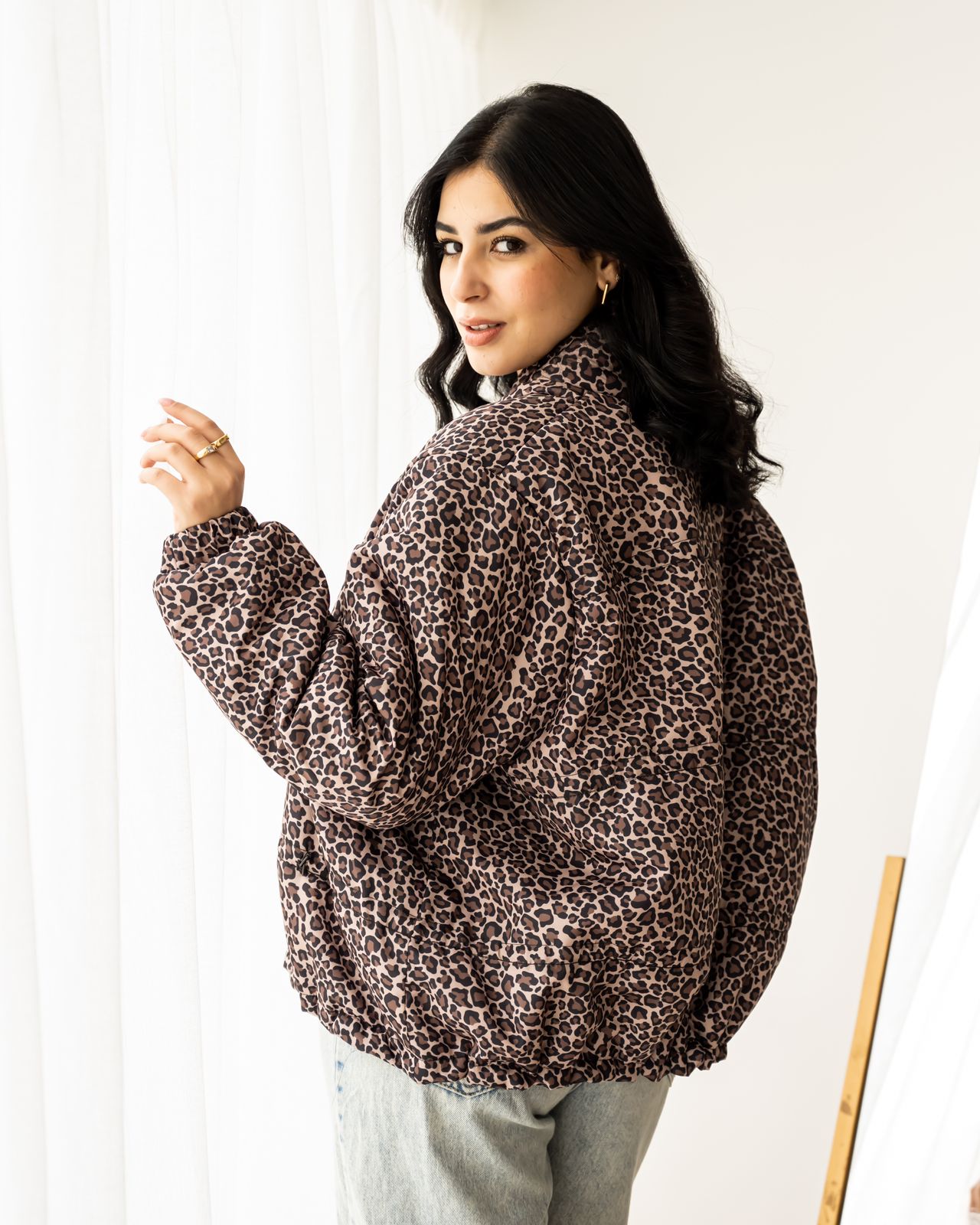 Leopard bow bomber jacket-padded inside