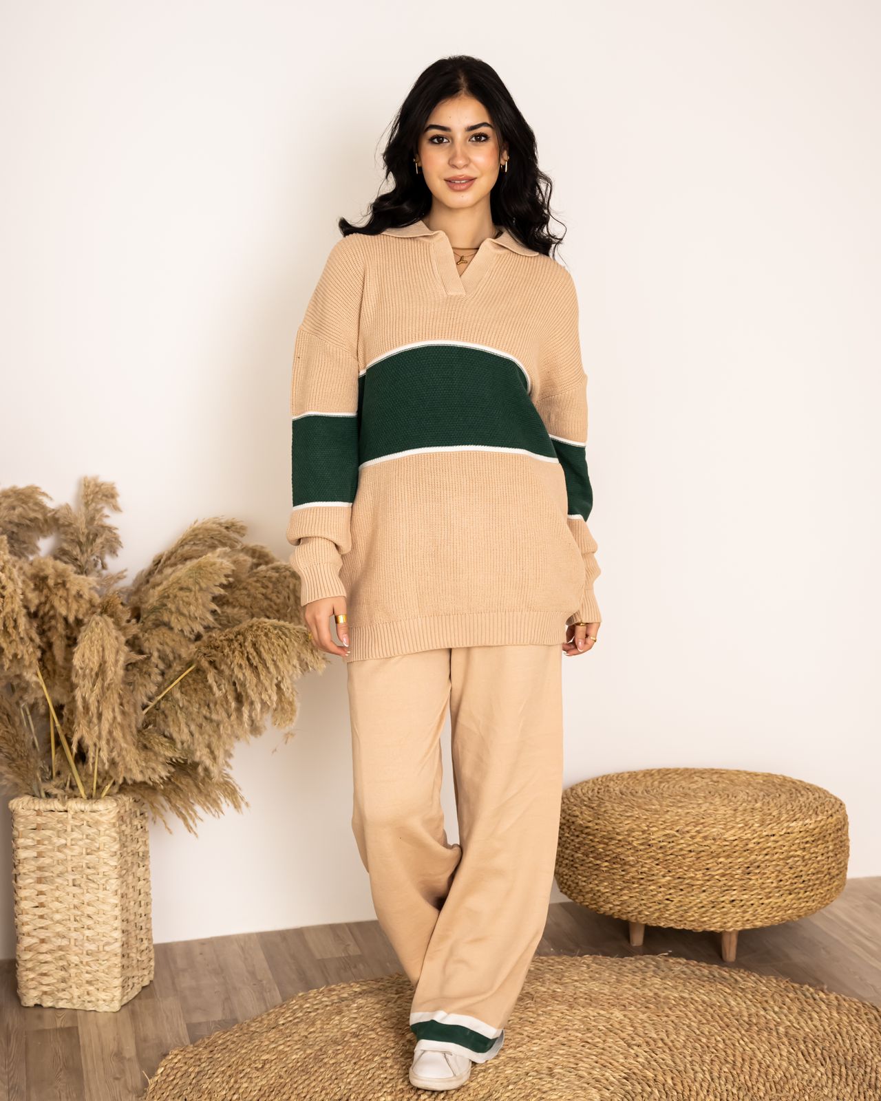 knitted set Biege X Green