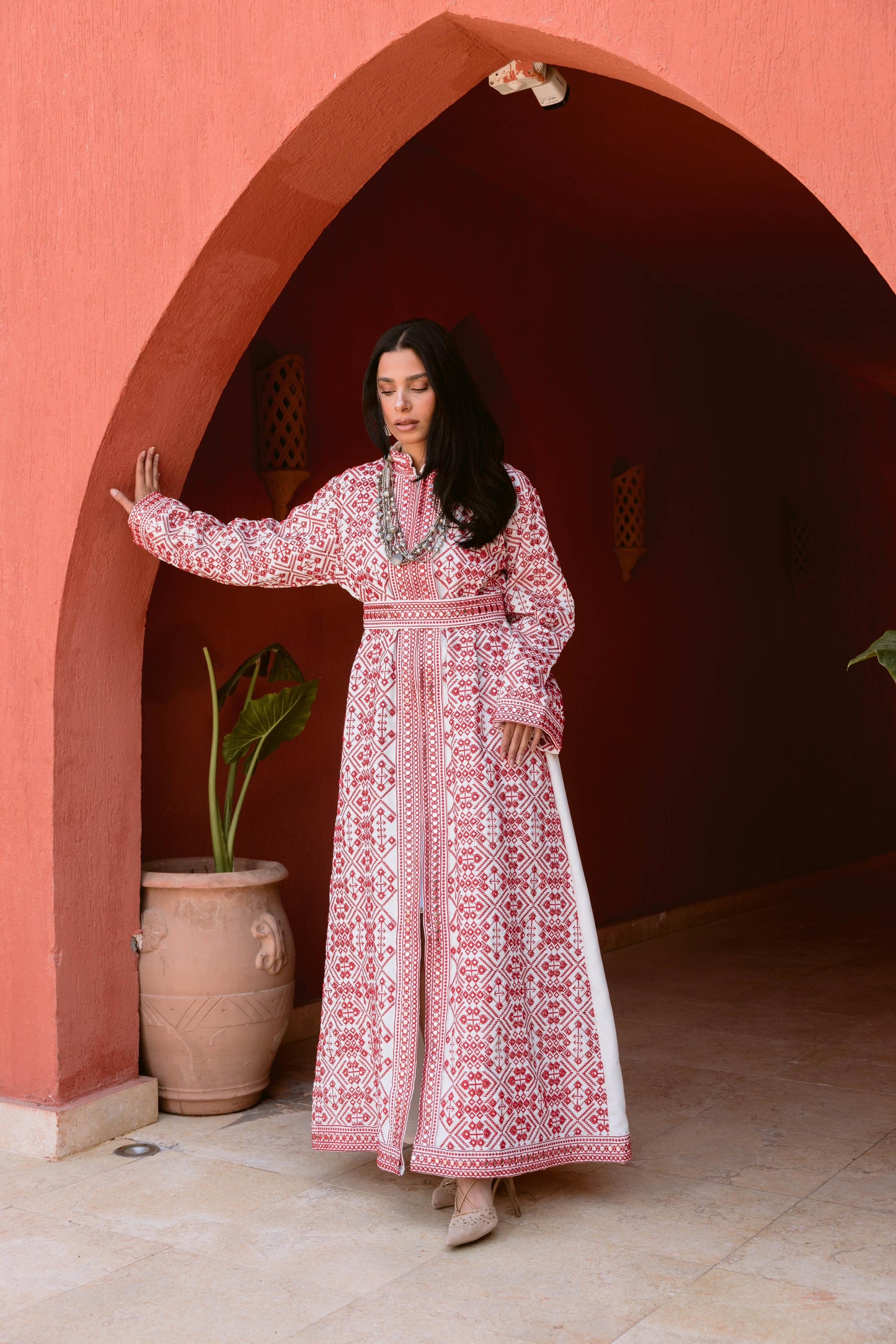 Luxurious Handcrafted Embroidered Kaftan-red