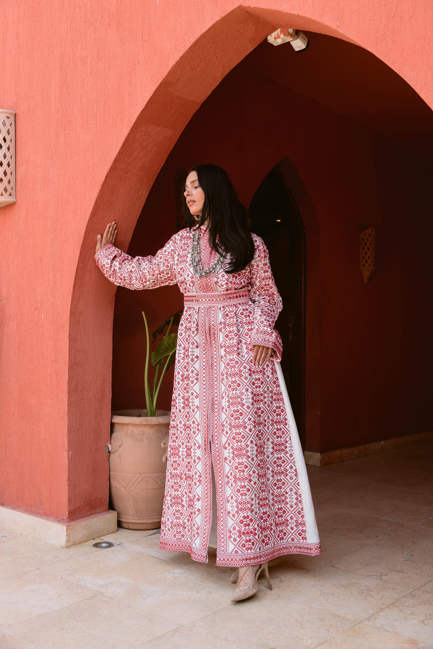 Luxurious Handcrafted Embroidered Kaftan-red