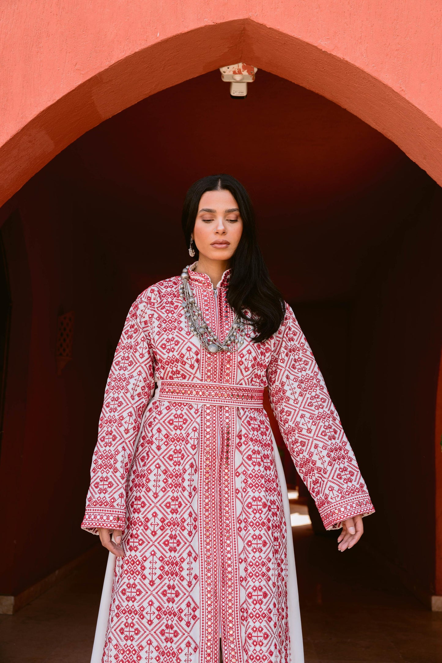 Luxurious Handcrafted Embroidered Kaftan-red