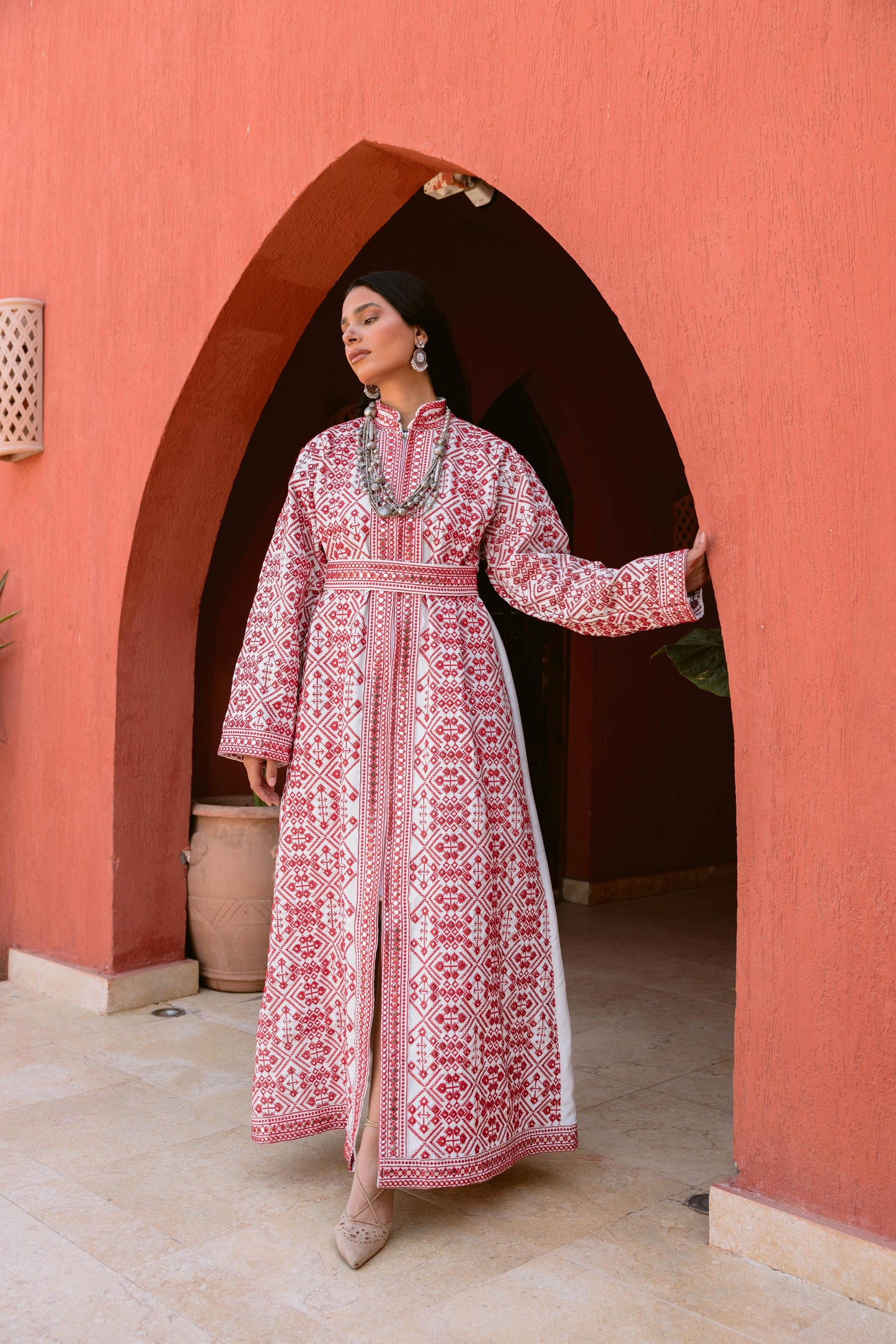 Luxurious Handcrafted Embroidered Kaftan-red