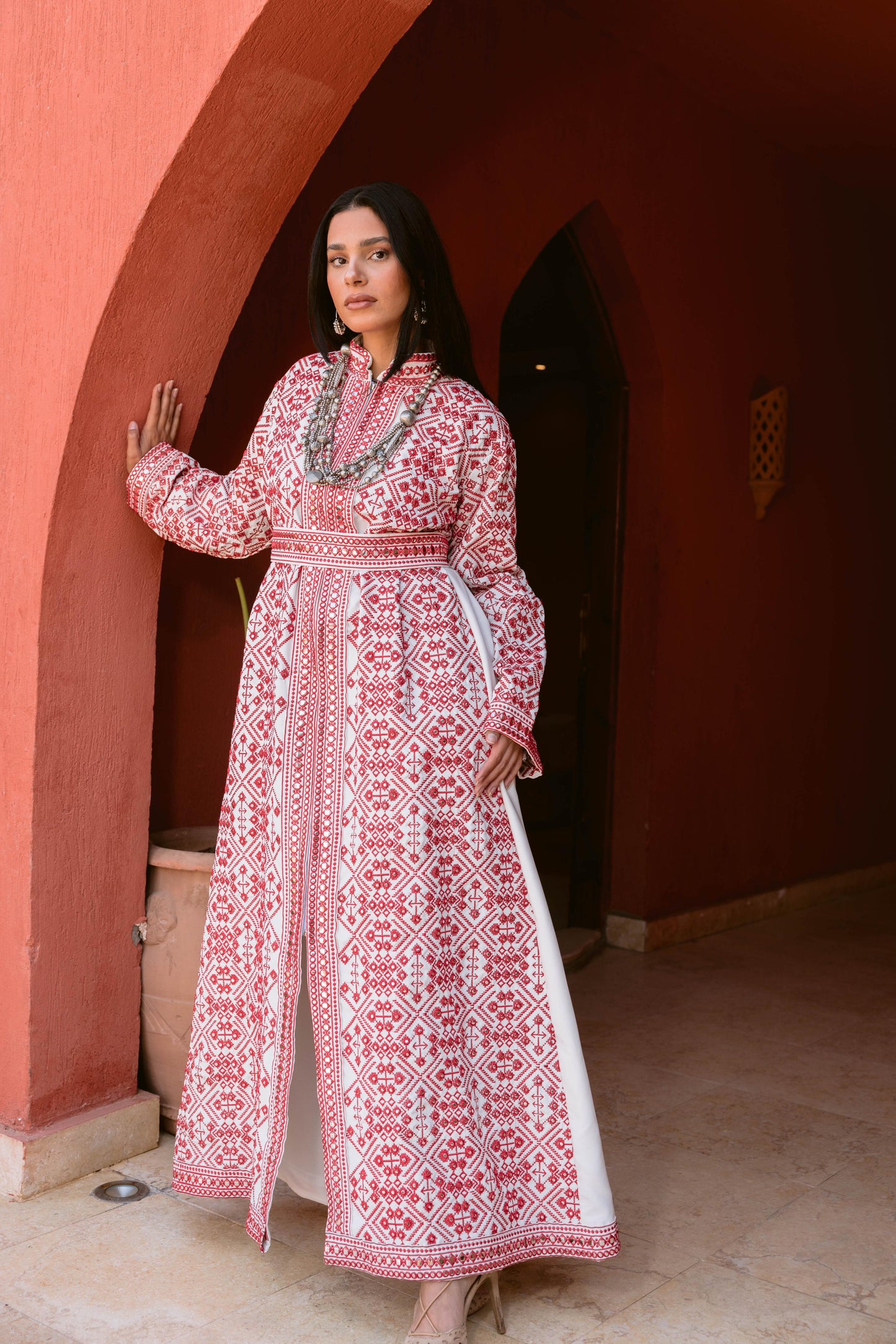 Luxurious Handcrafted Embroidered Kaftan-red