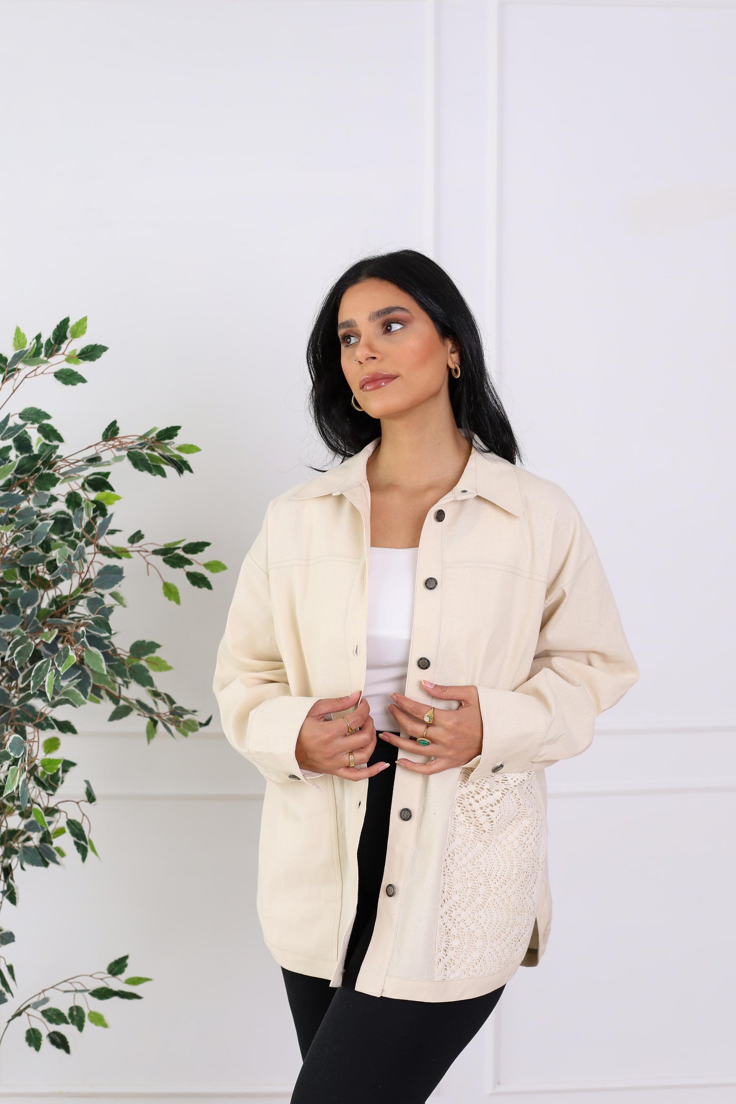 Oversized Garbrdine Jacket with Lace Detailing
