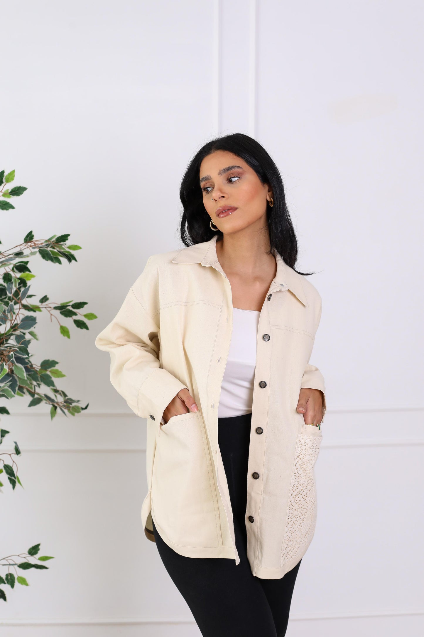 Oversized Garbrdine Jacket with Lace Detailing