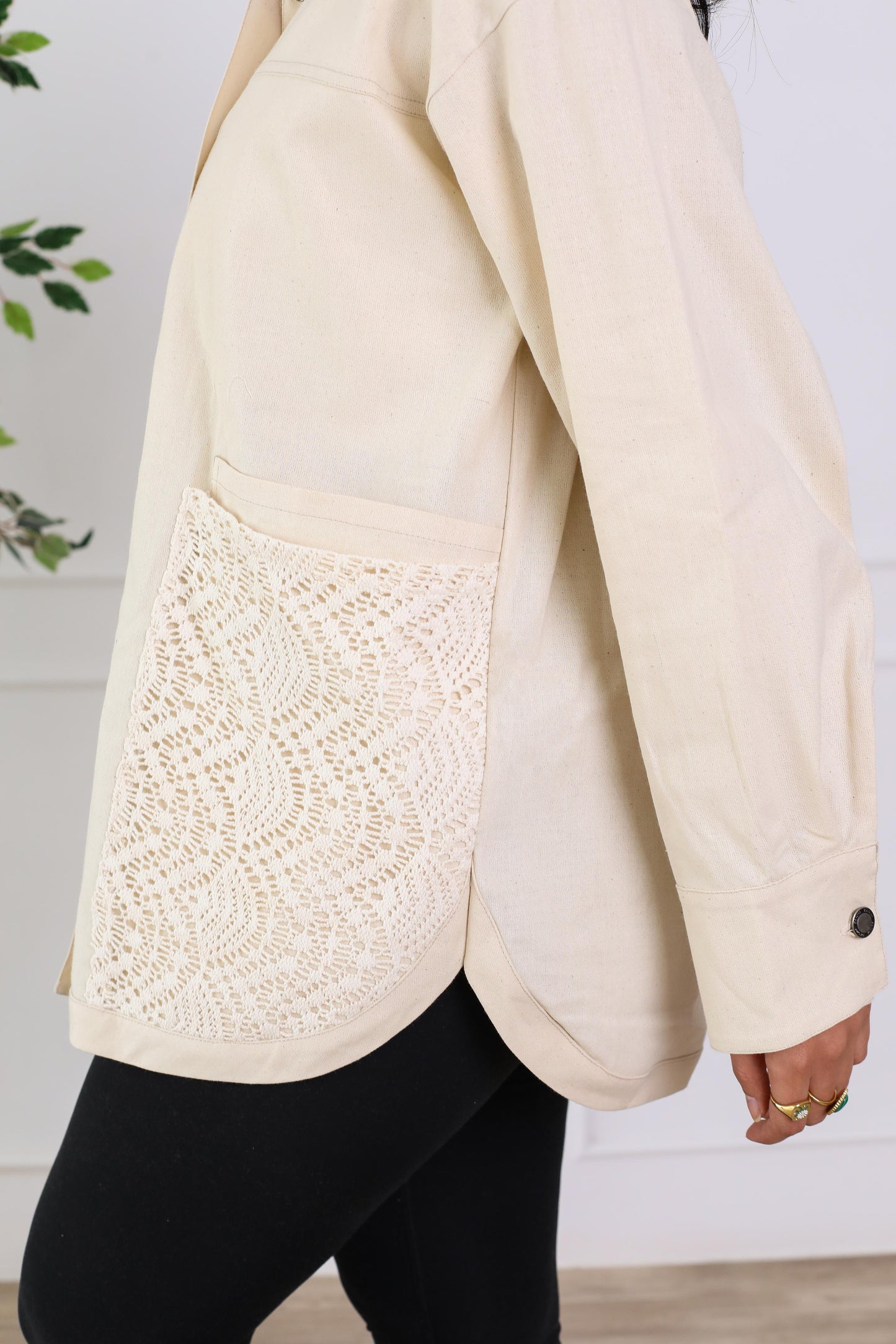 Oversized Garbrdine Jacket with Lace Detailing