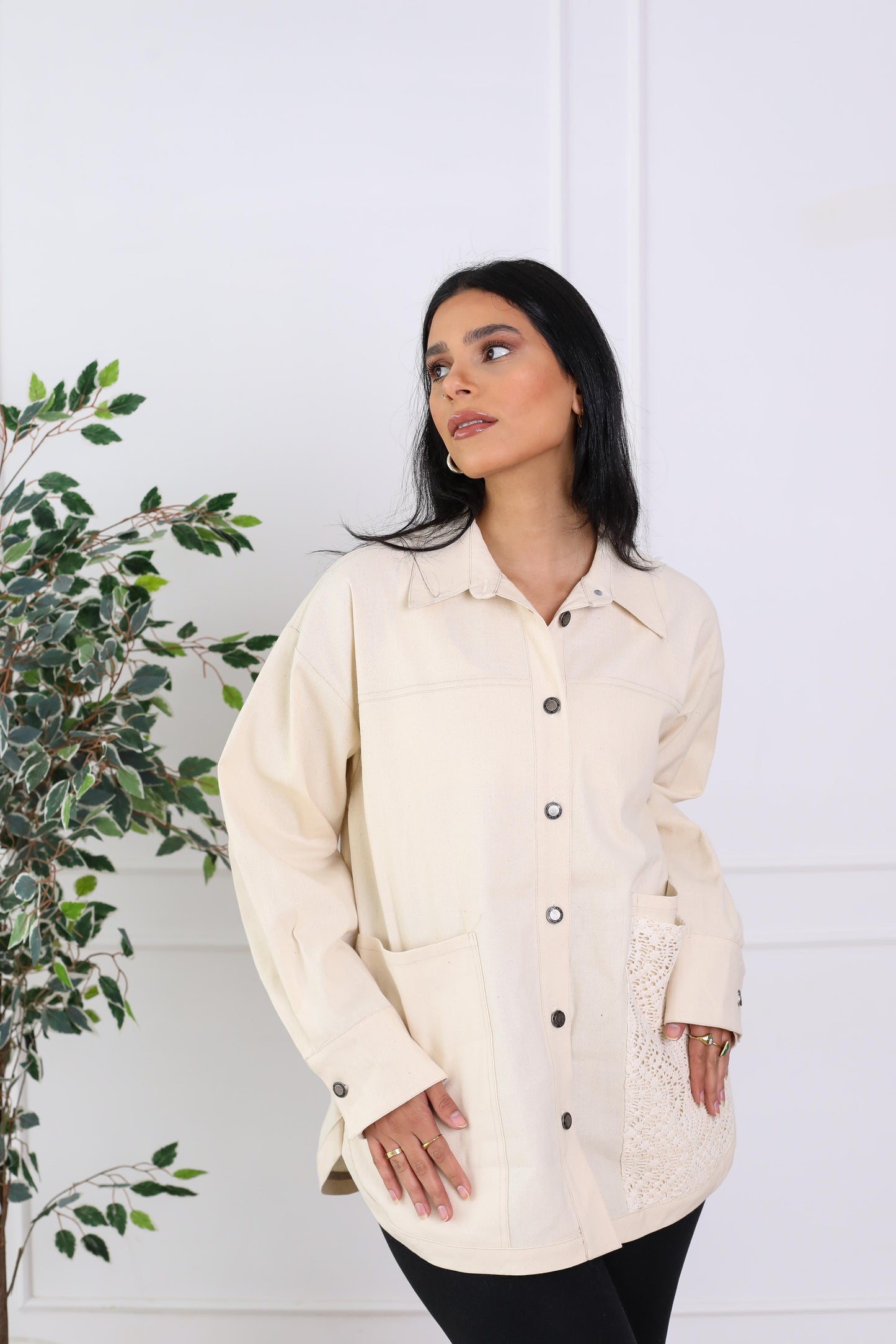 Oversized Garbrdine Jacket with Lace Detailing