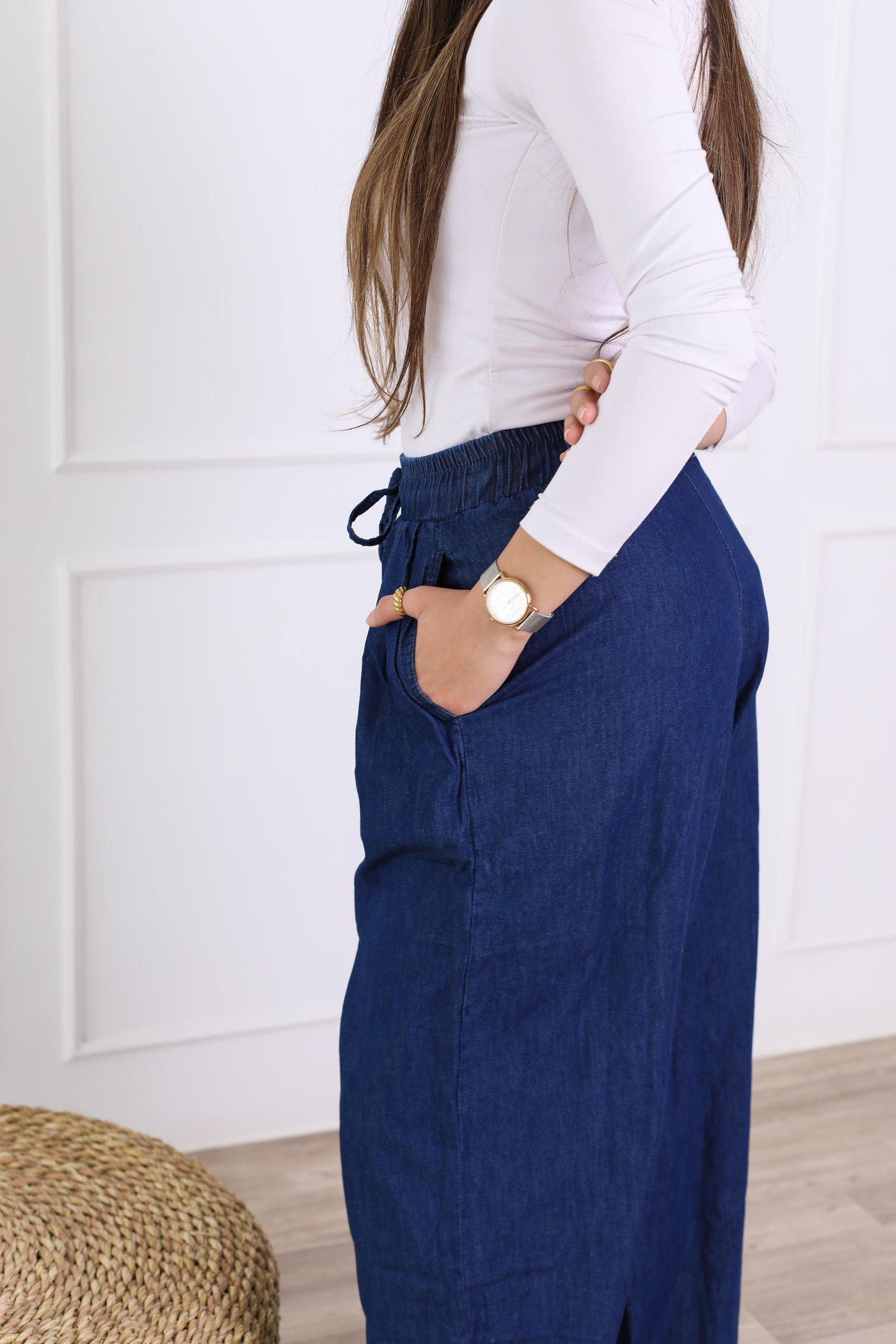 Everyday denim pants-dark blue
