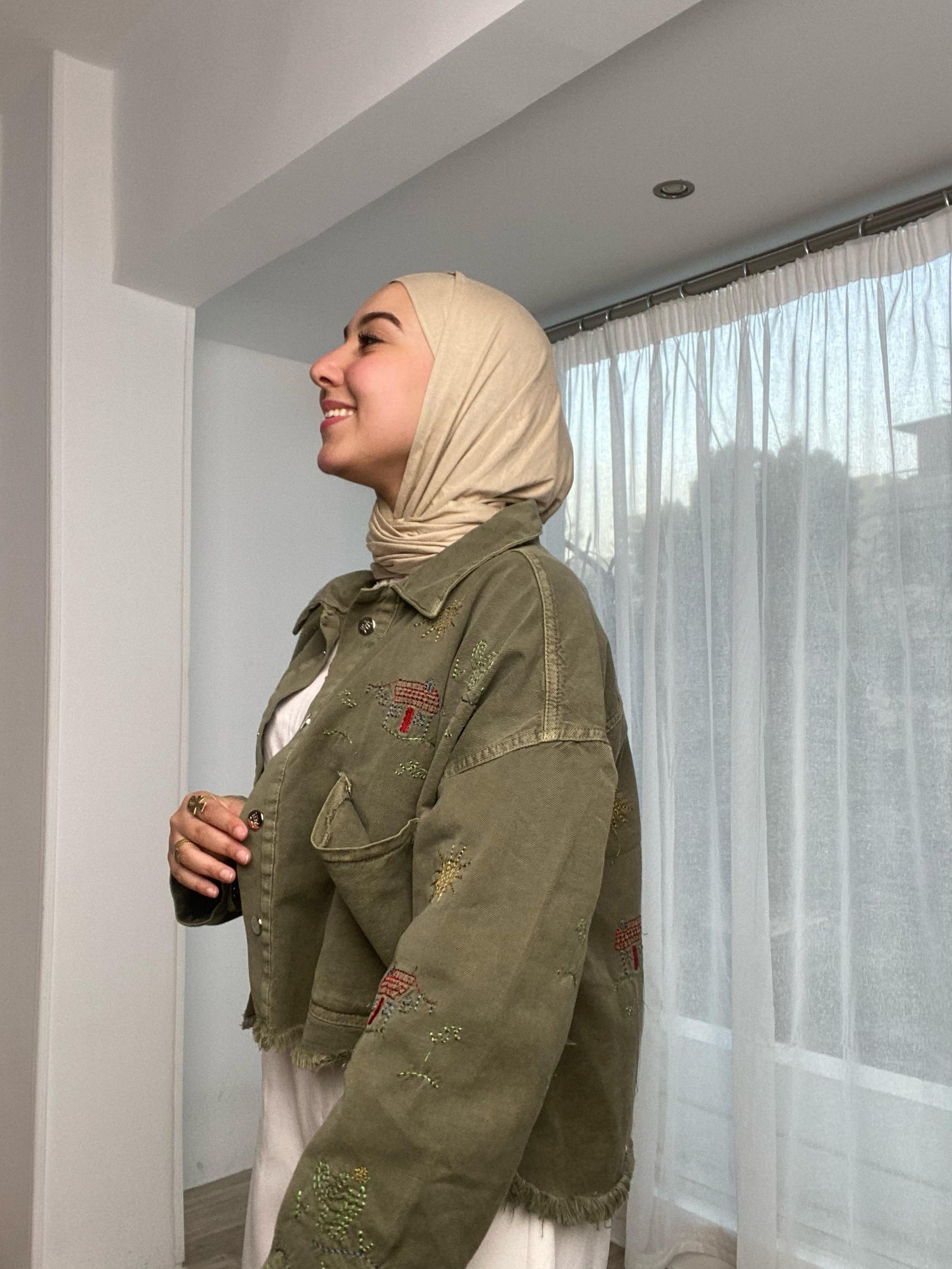 embroidery- denim jacket -olive