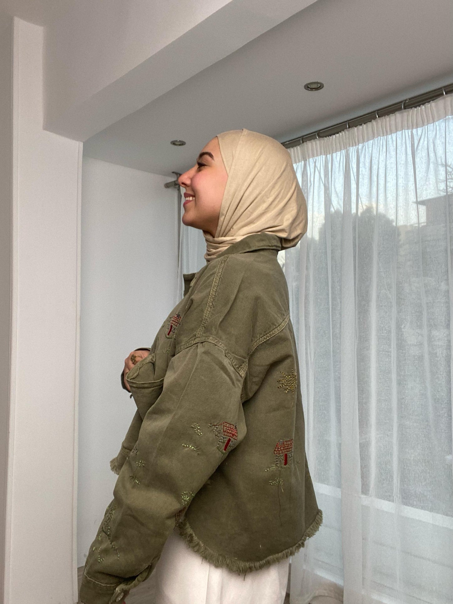 embroidery- denim jacket -olive