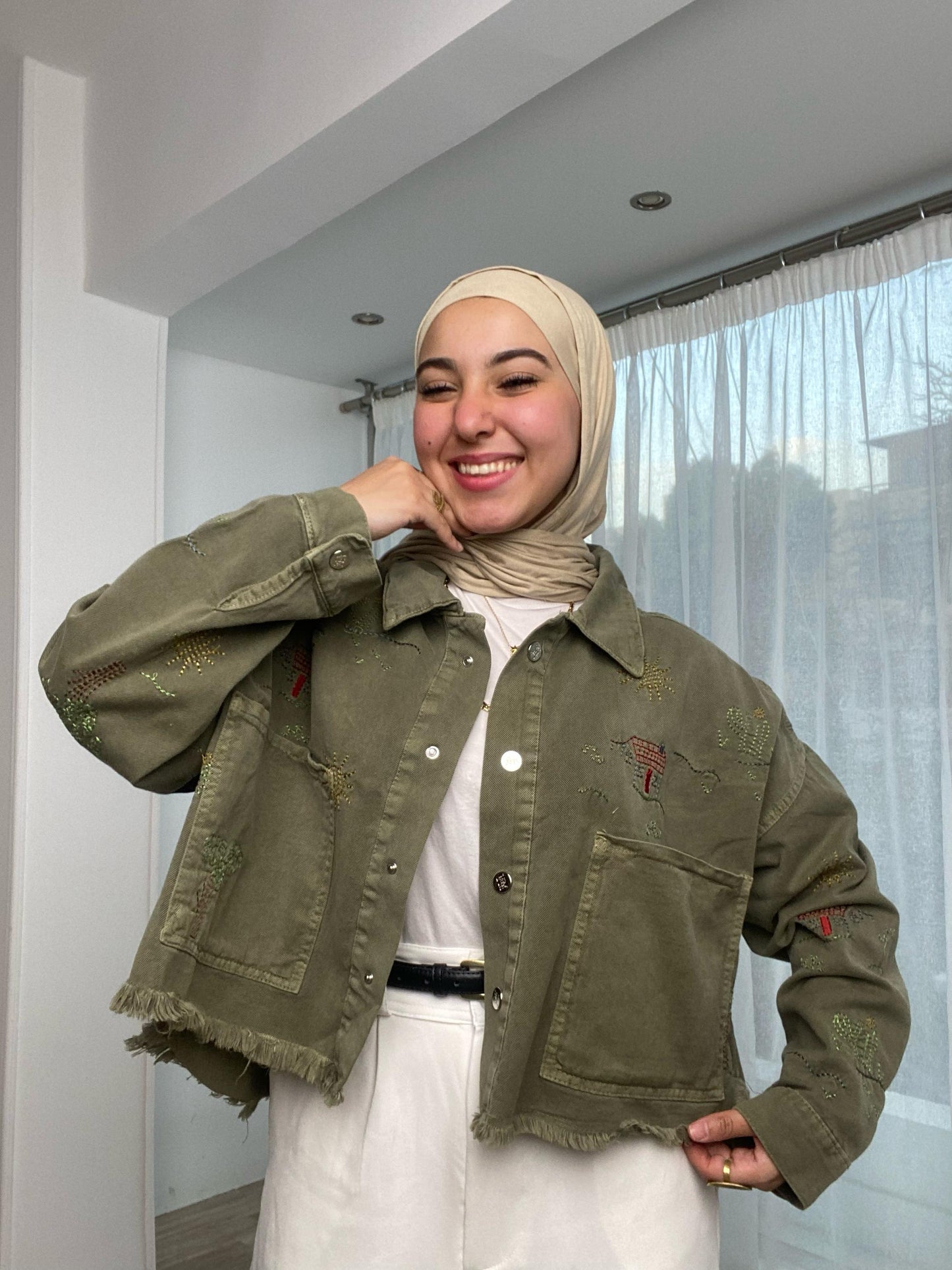 embroidery- denim jacket -olive