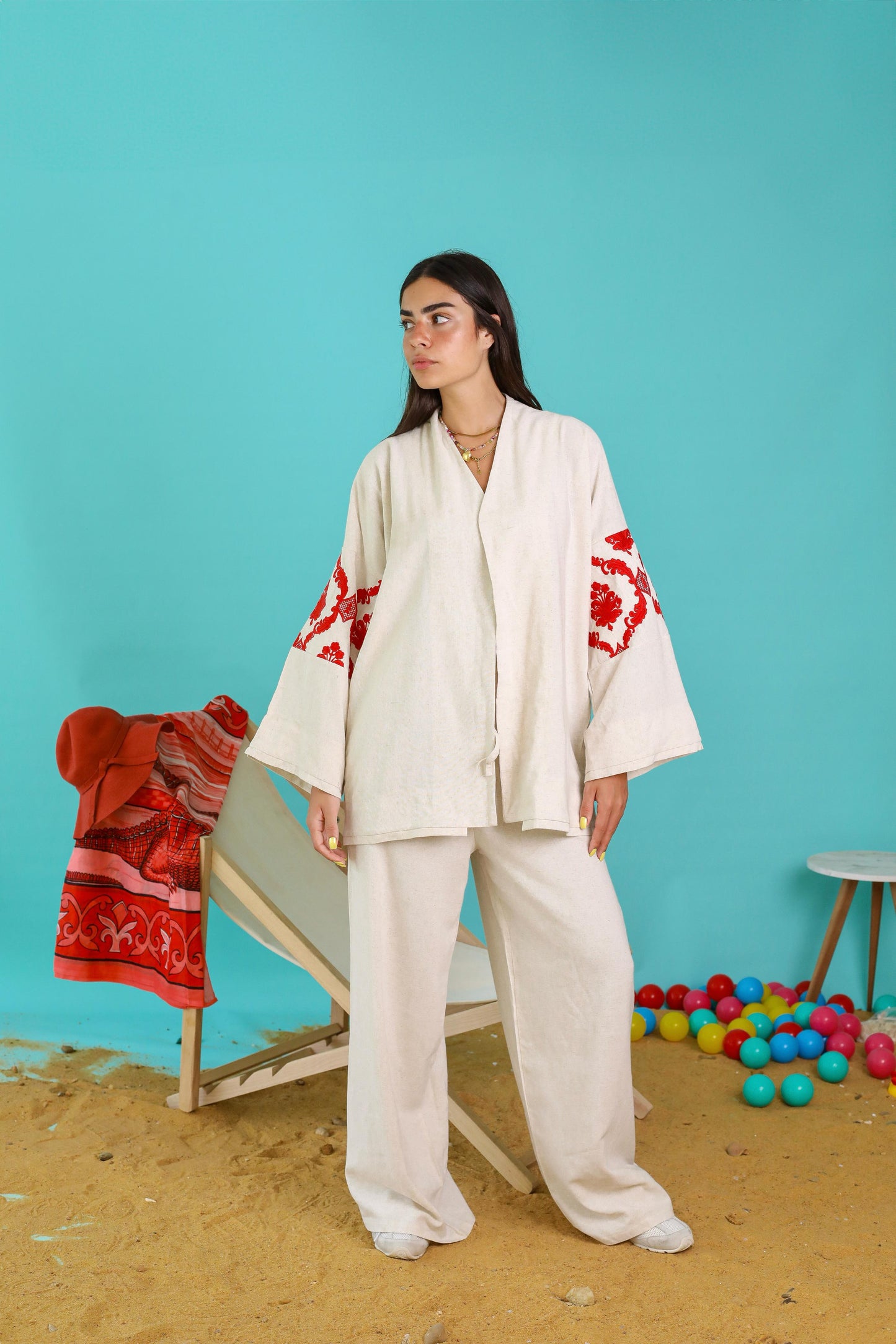 Santorini Embroidered Pure Linen Set