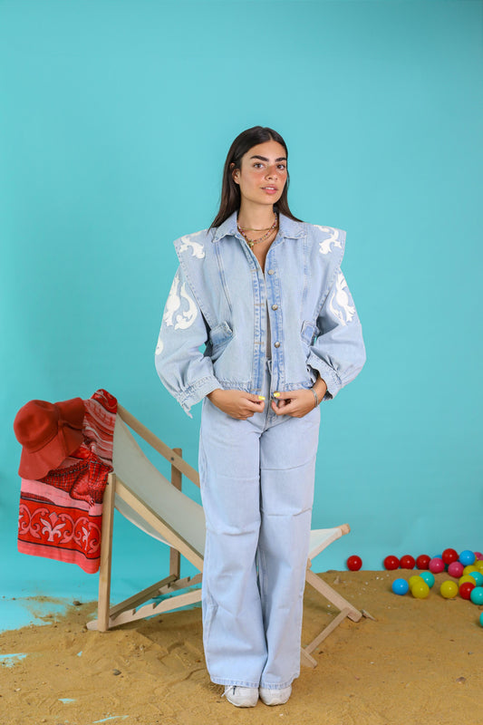 Embroidery denim -light blue