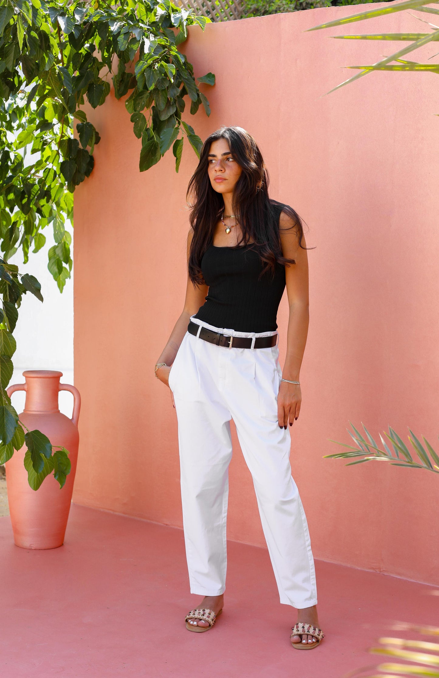 Palm Gabardine Trousers with black belt