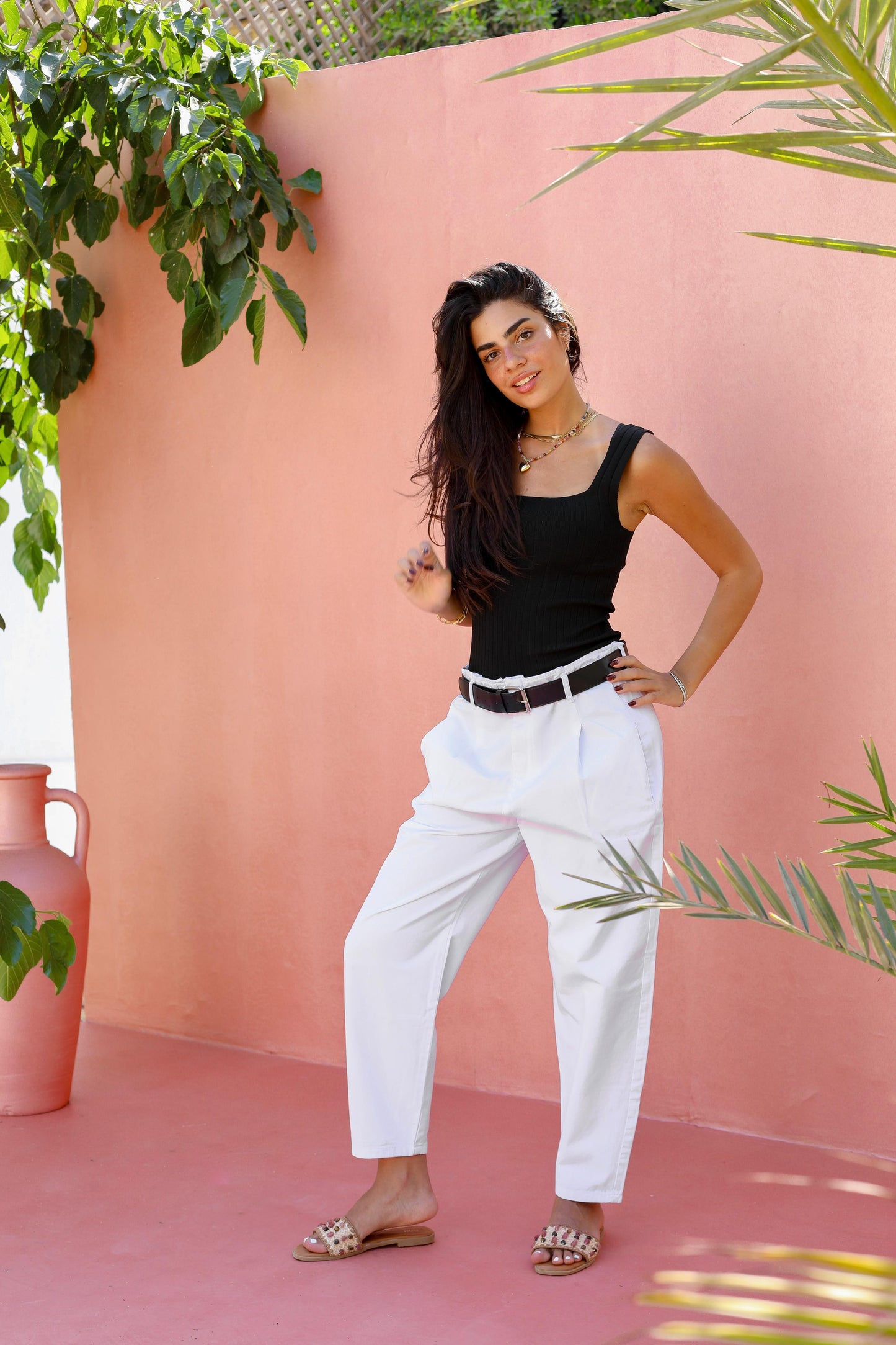 Palm Gabardine Trousers with black belt