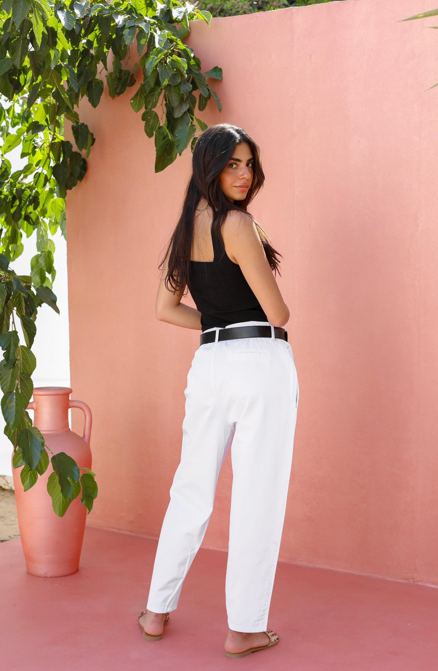 Palm Gabardine Trousers with black belt