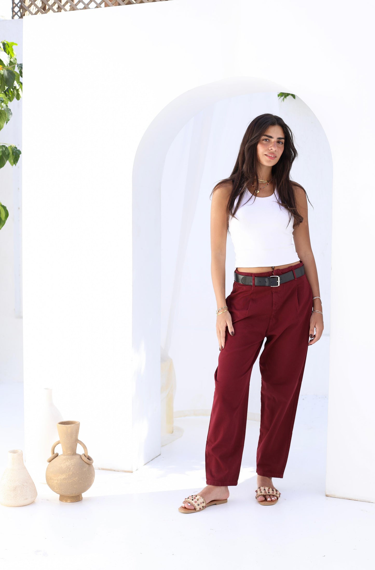 Palm Gabardine Trousers with black belt
