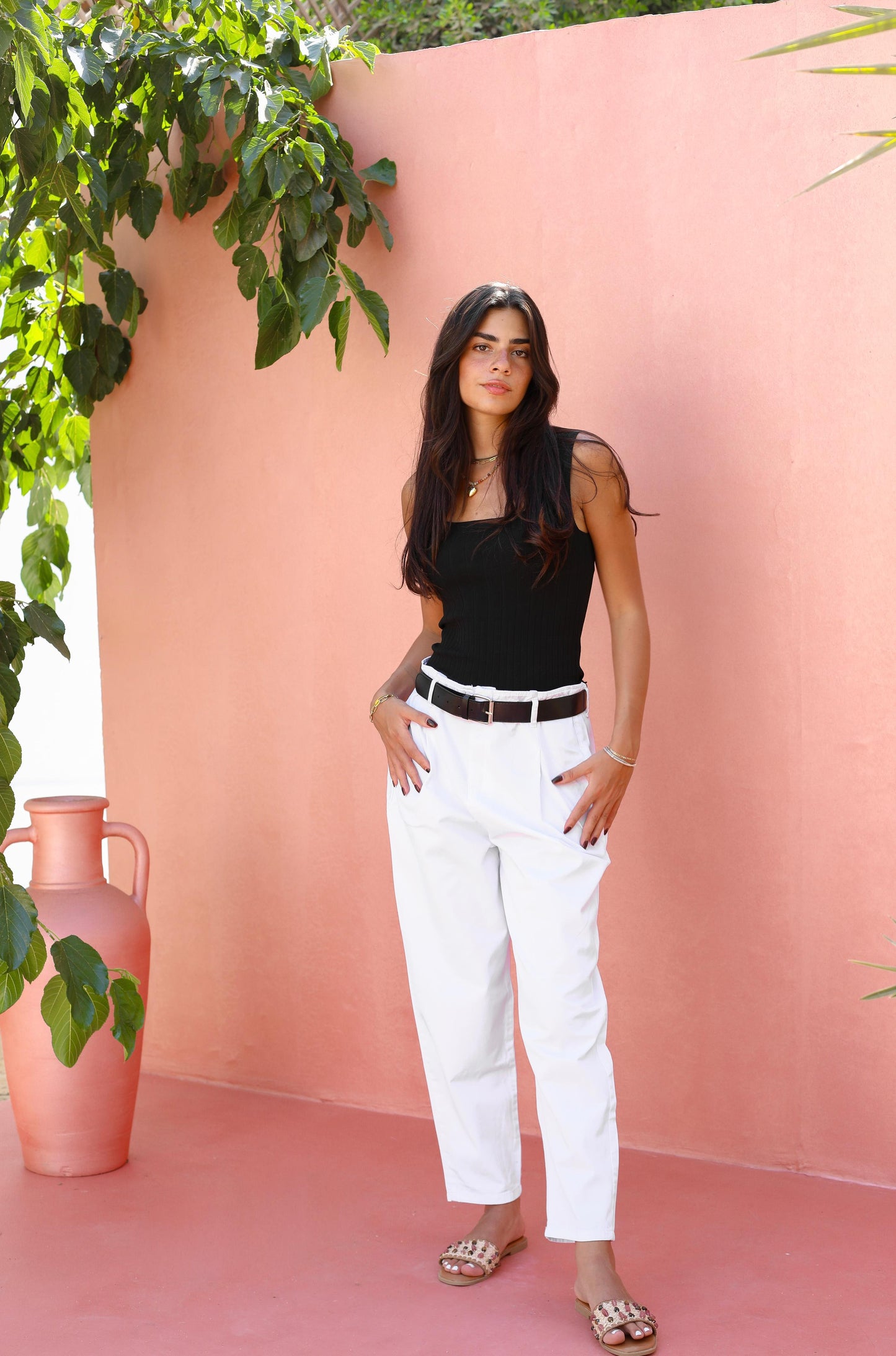 Palm Gabardine Trousers with black belt