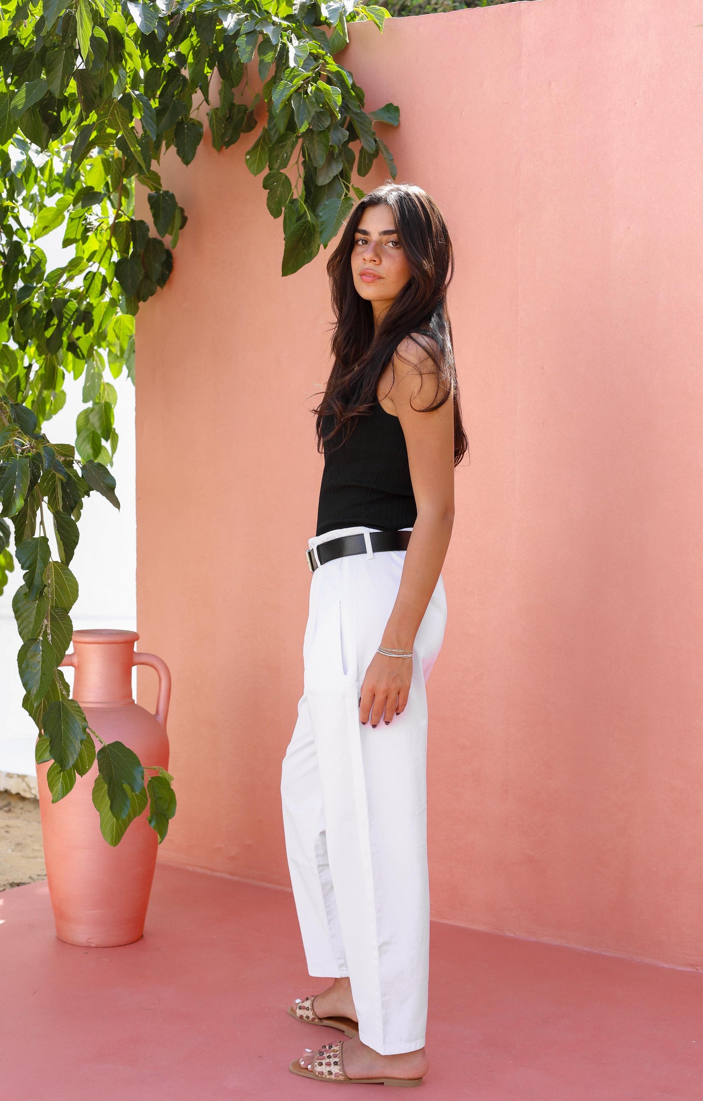 Palm Gabardine Trousers with black belt