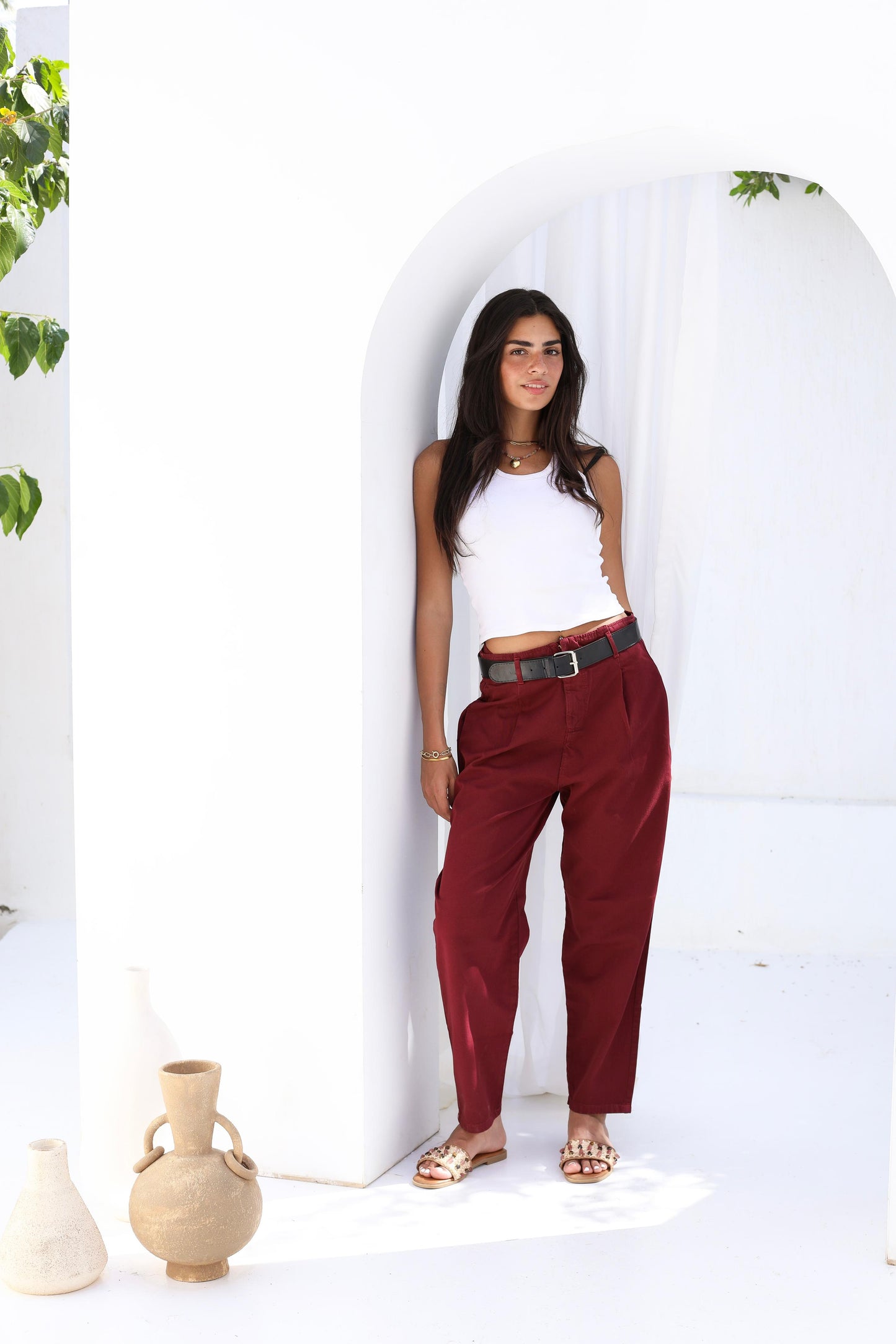Palm Gabardine Trousers with black belt