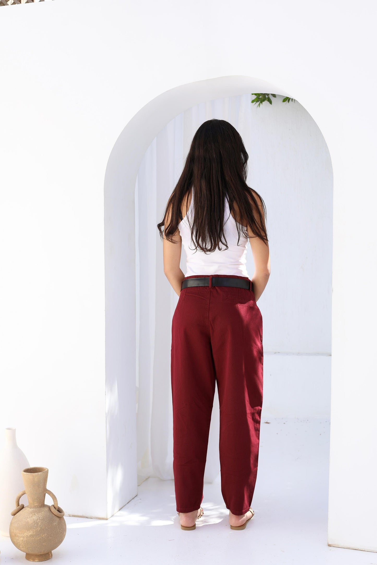Palm Gabardine Trousers with black belt