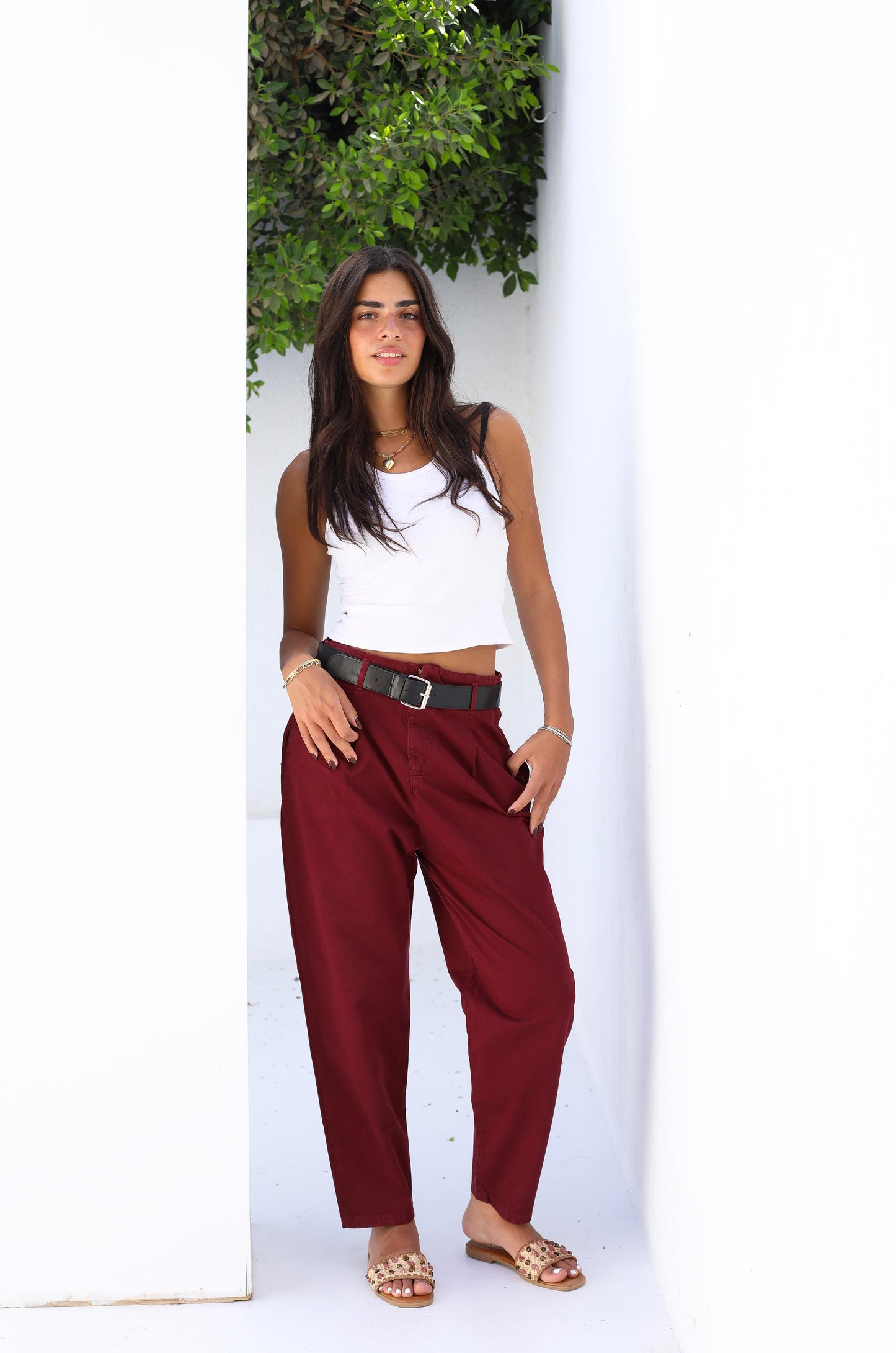 Palm Gabardine Trousers with black belt