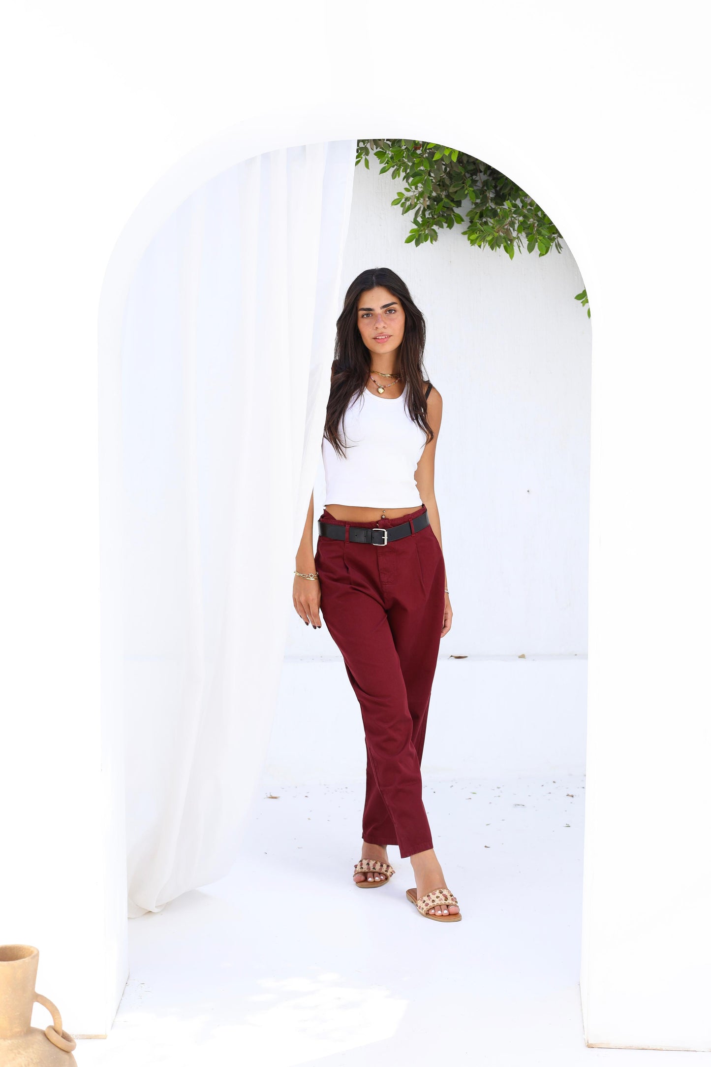 Palm Gabardine Trousers with black belt
