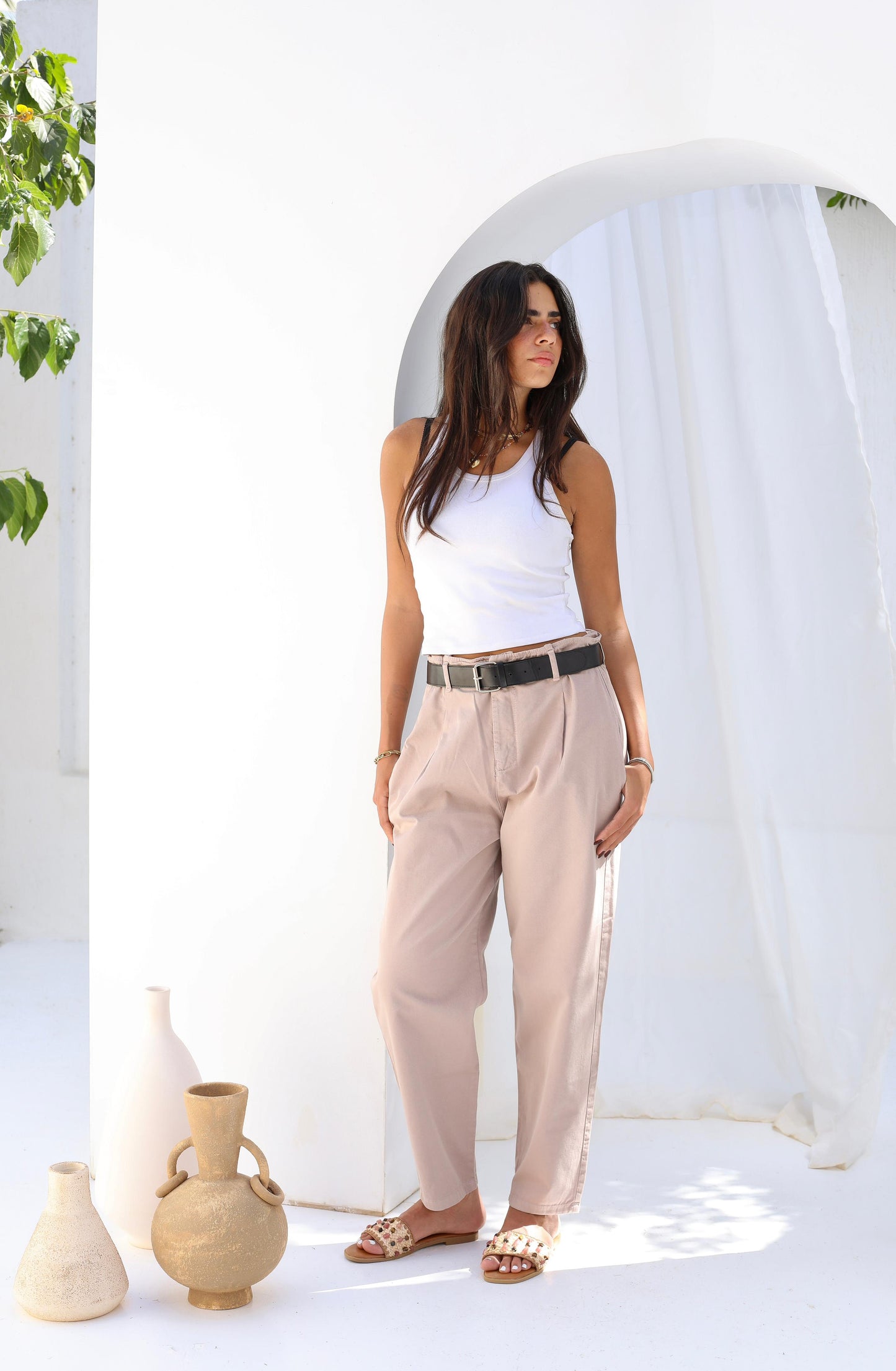 Palm Gabardine Trousers with black belt