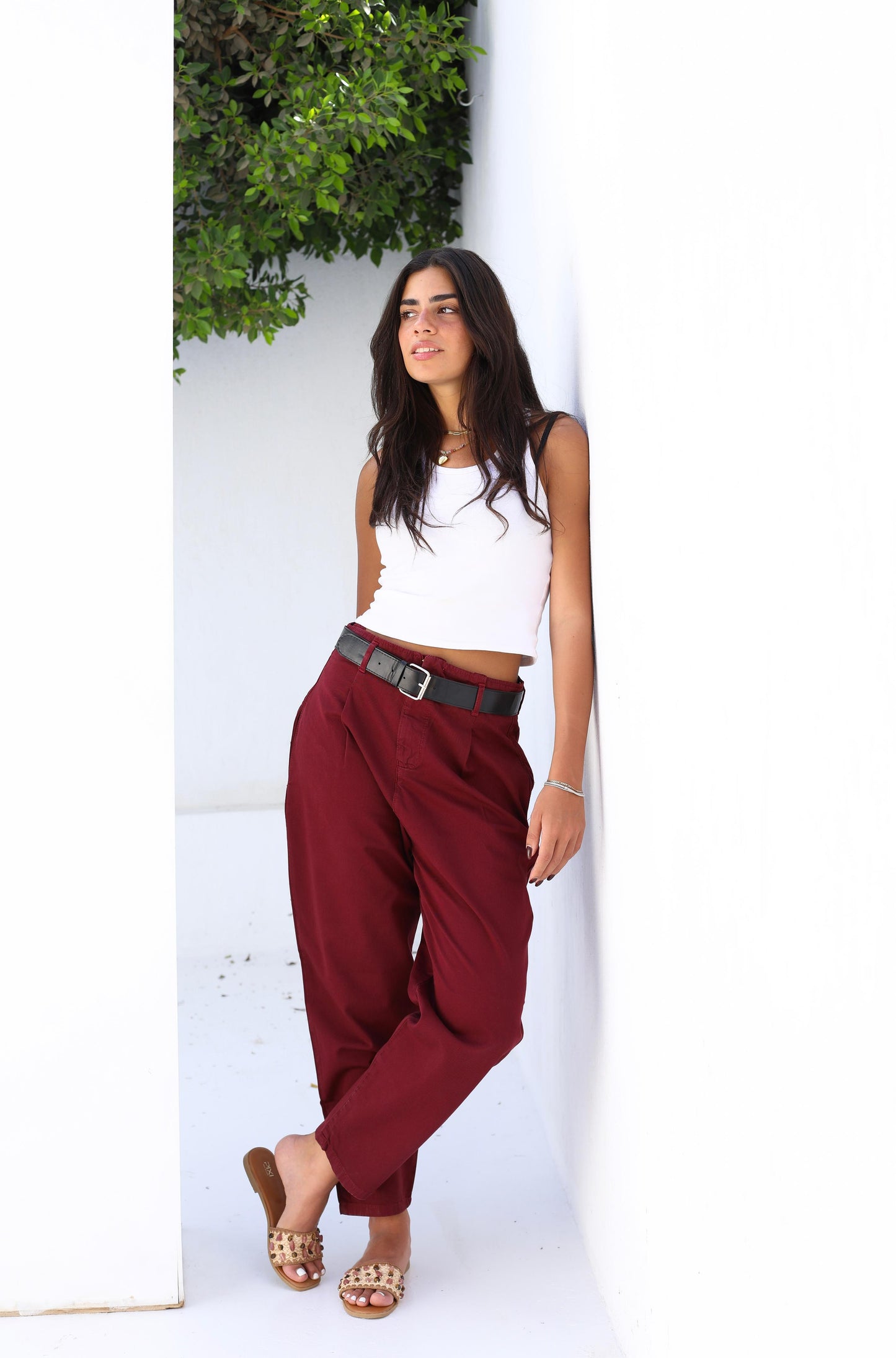 Palm Gabardine Trousers with black belt