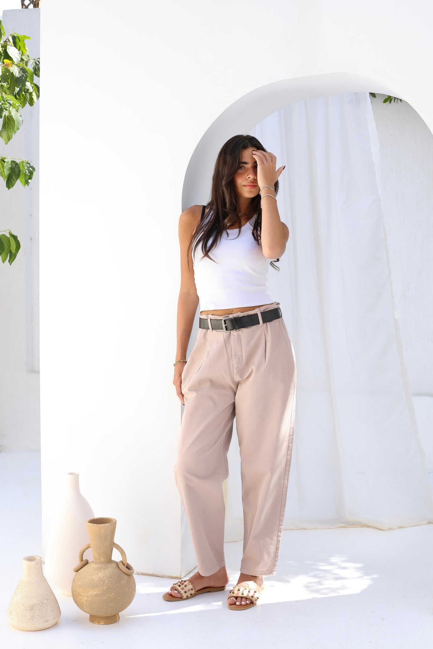 Palm Gabardine Trousers with black belt