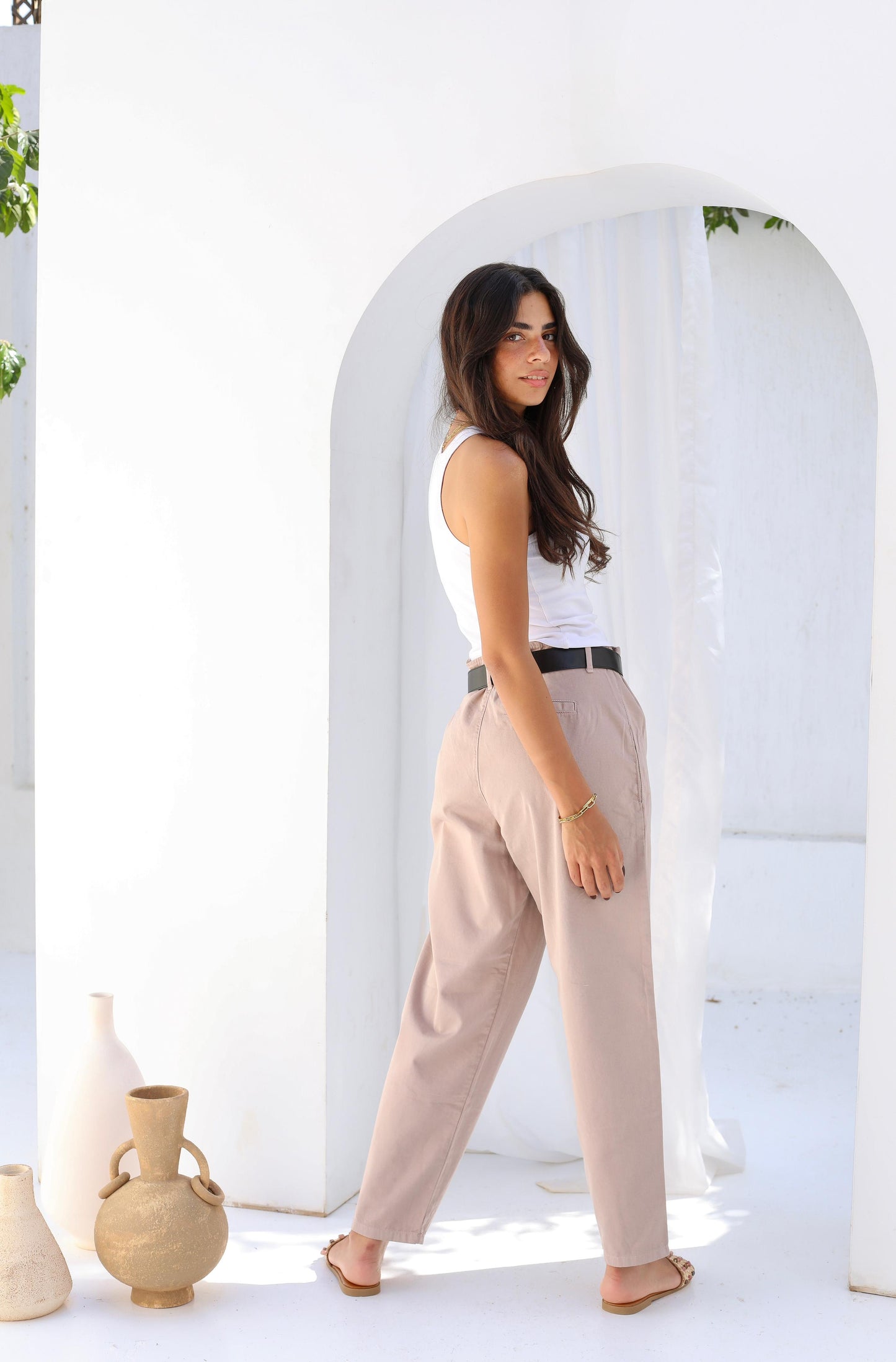Palm Gabardine Trousers with black belt