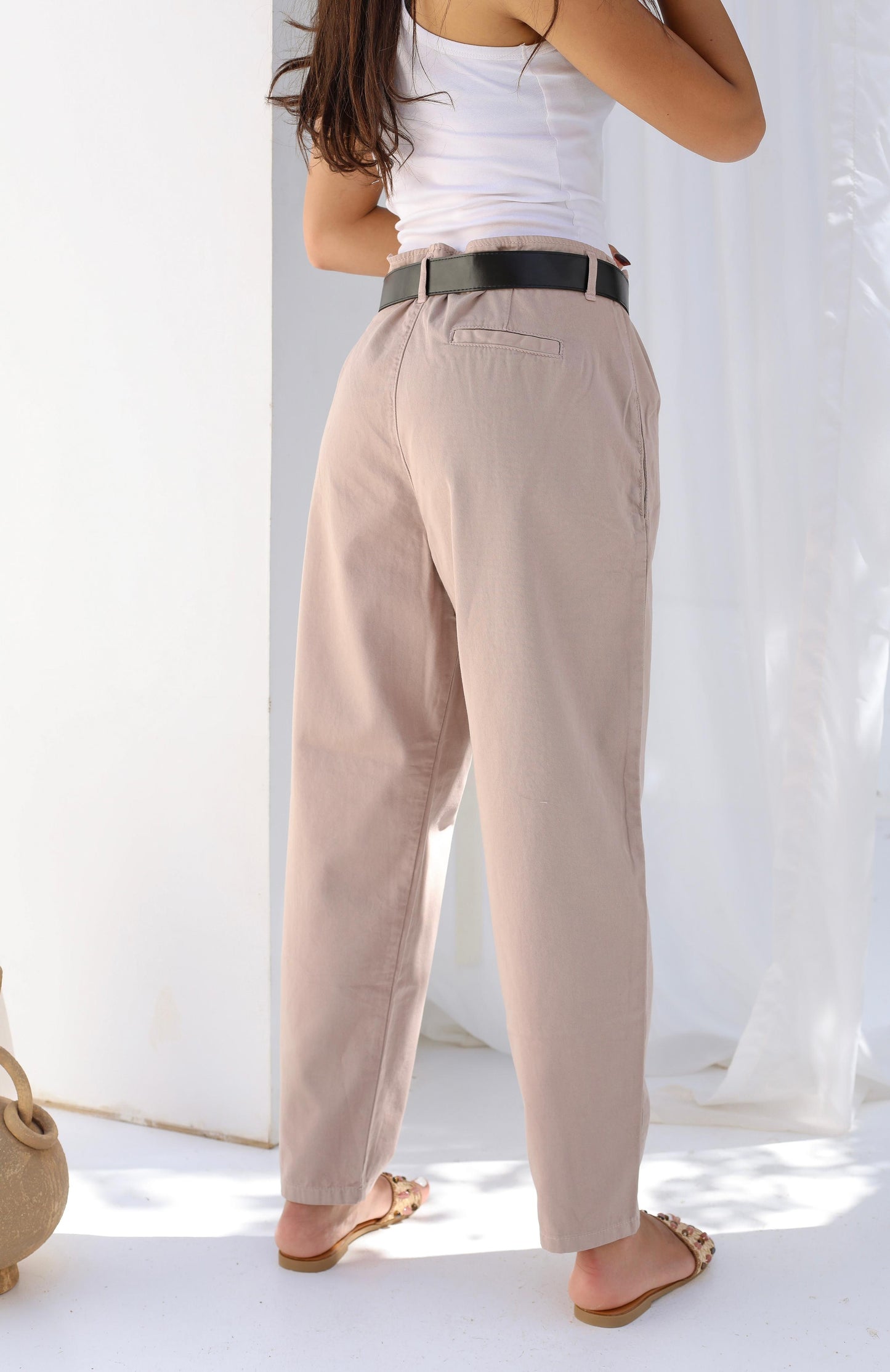 Palm Gabardine Trousers with black belt