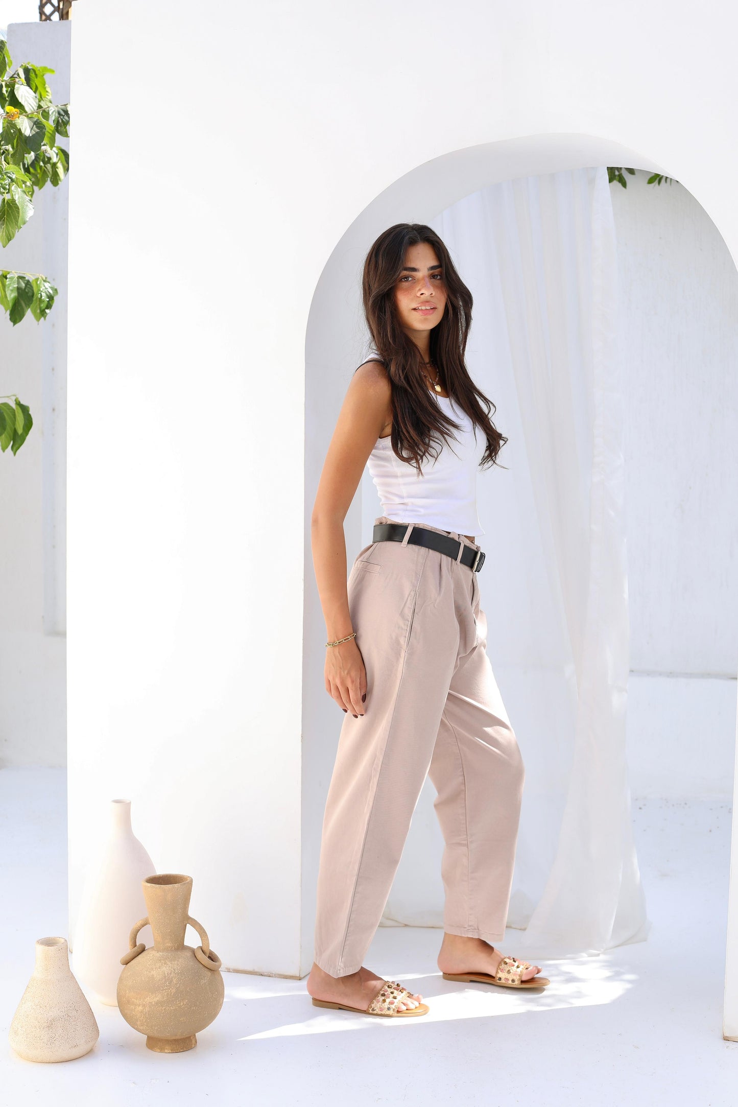 Palm Gabardine Trousers with black belt
