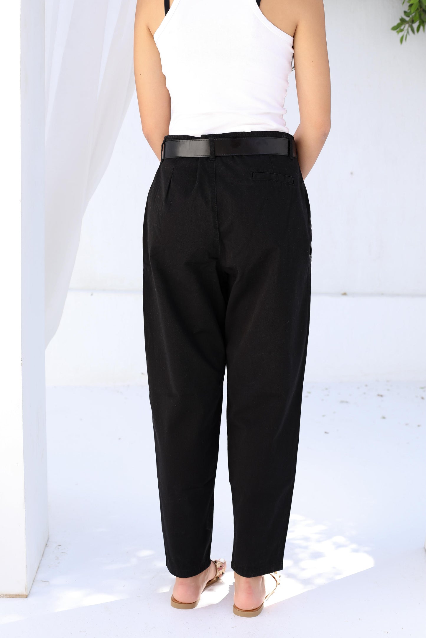 Palm Gabardine Trousers with black belt
