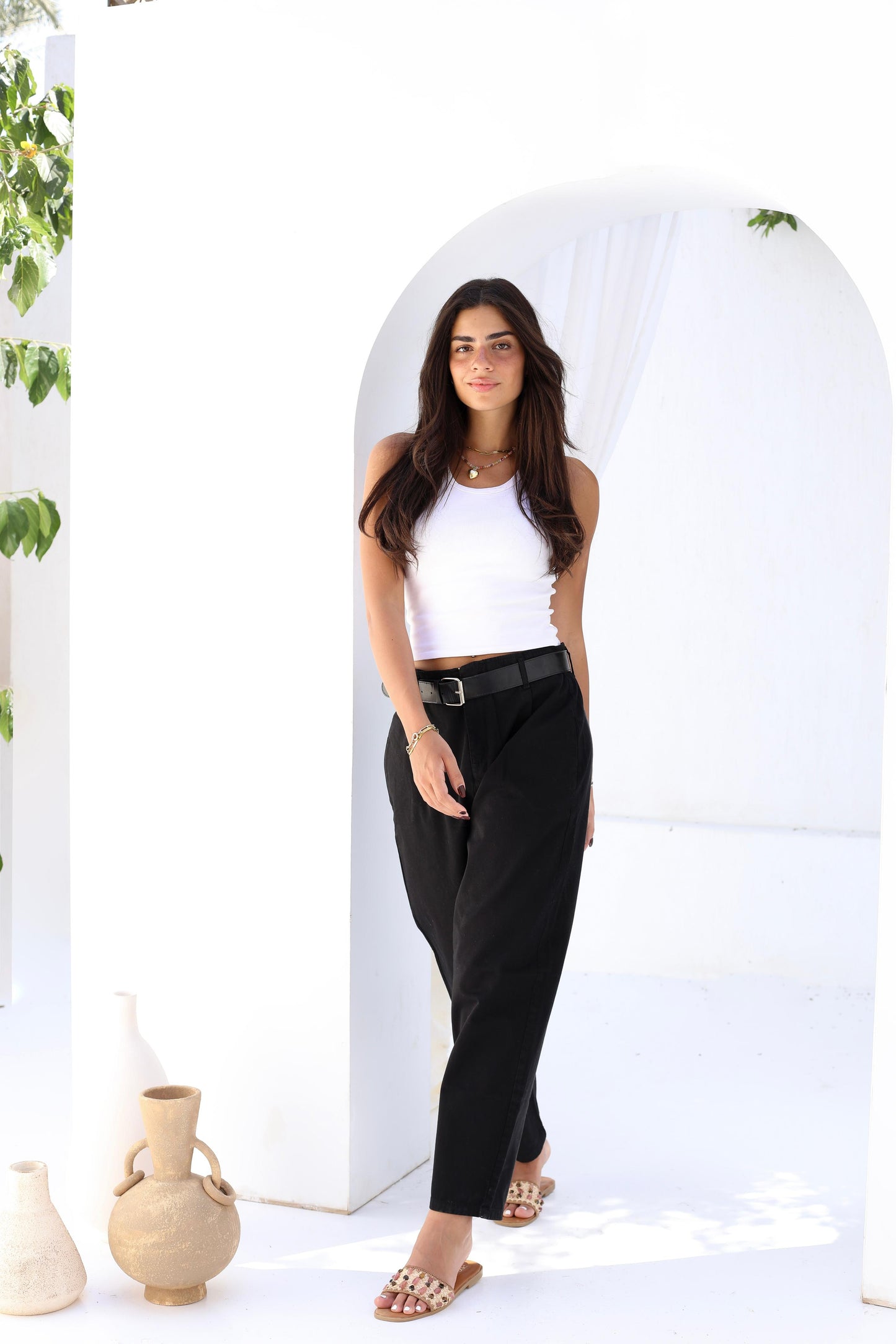 Palm Gabardine Trousers with black belt