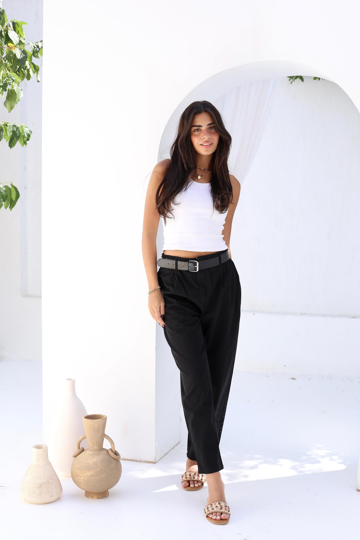 Palm Gabardine Trousers with black belt