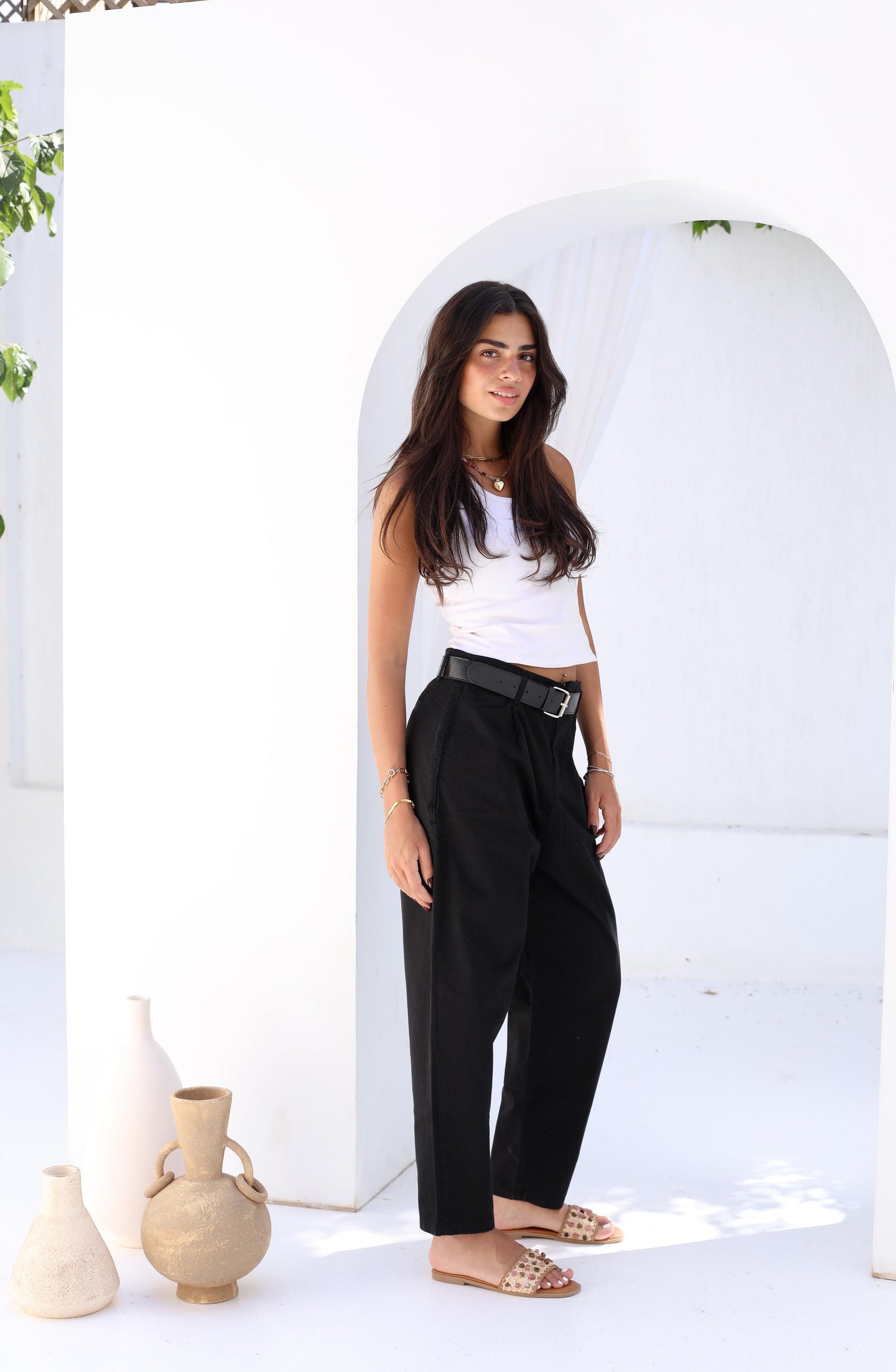 Palm Gabardine Trousers with black belt