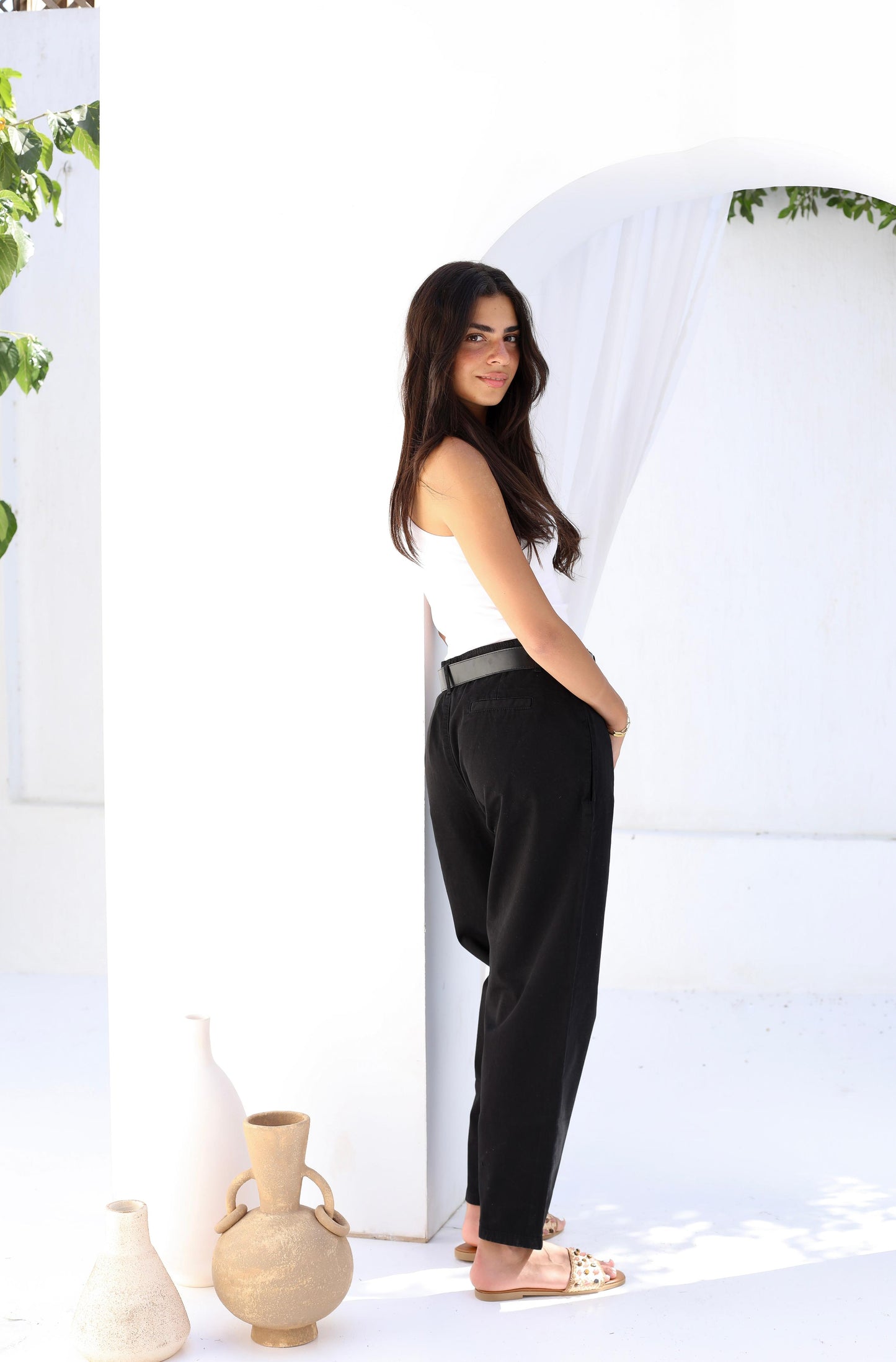 Palm Gabardine Trousers with black belt