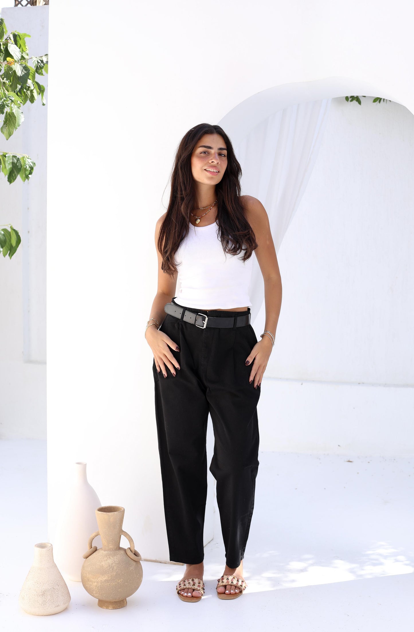Palm Gabardine Trousers with black belt