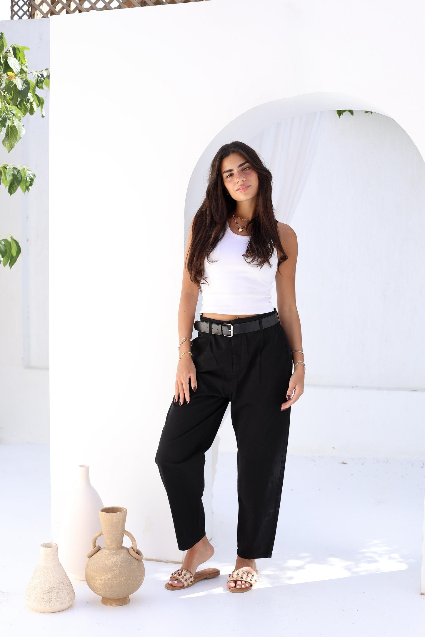 Palm Gabardine Trousers with black belt