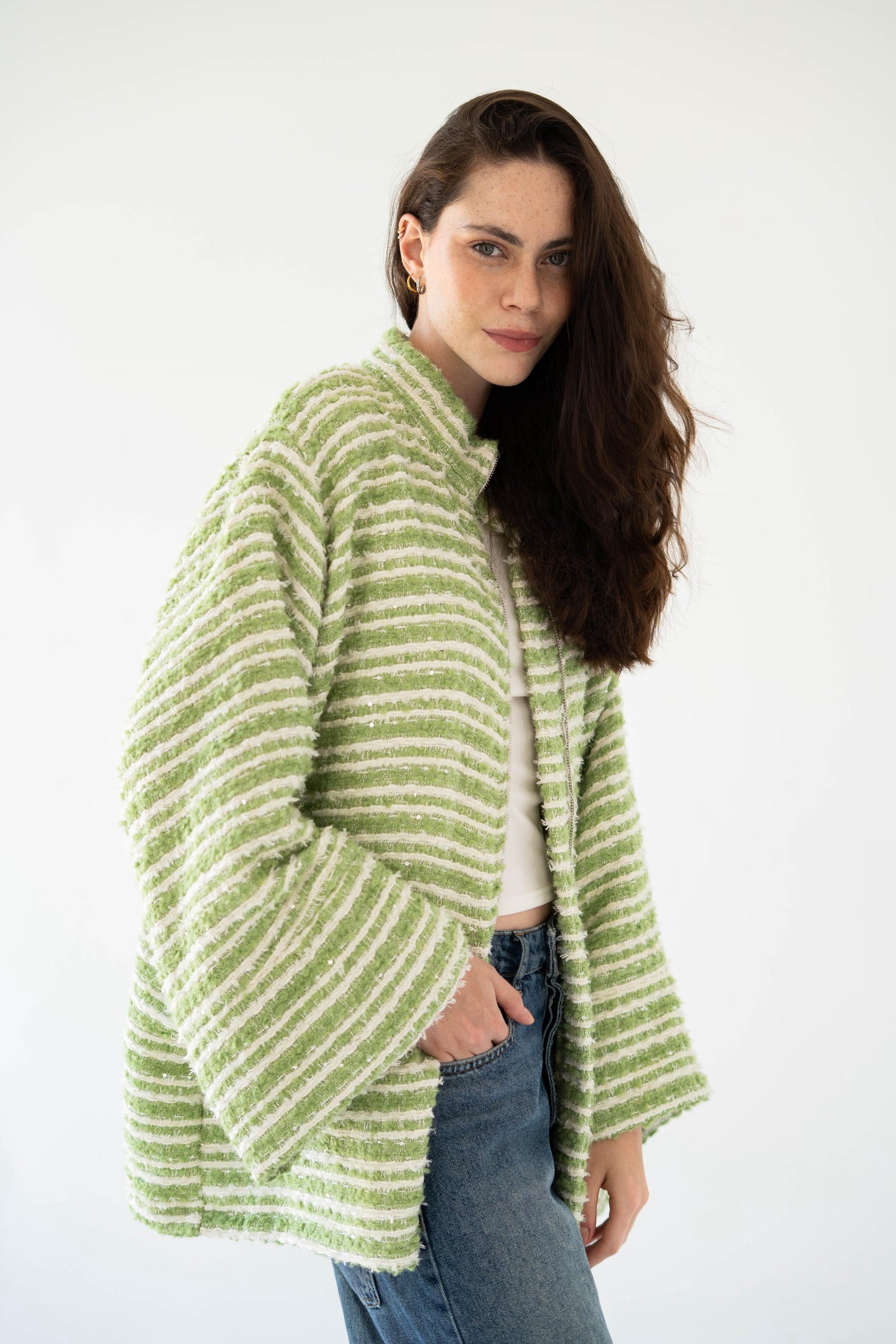 Meadow Stripes Jacket-Women-Green