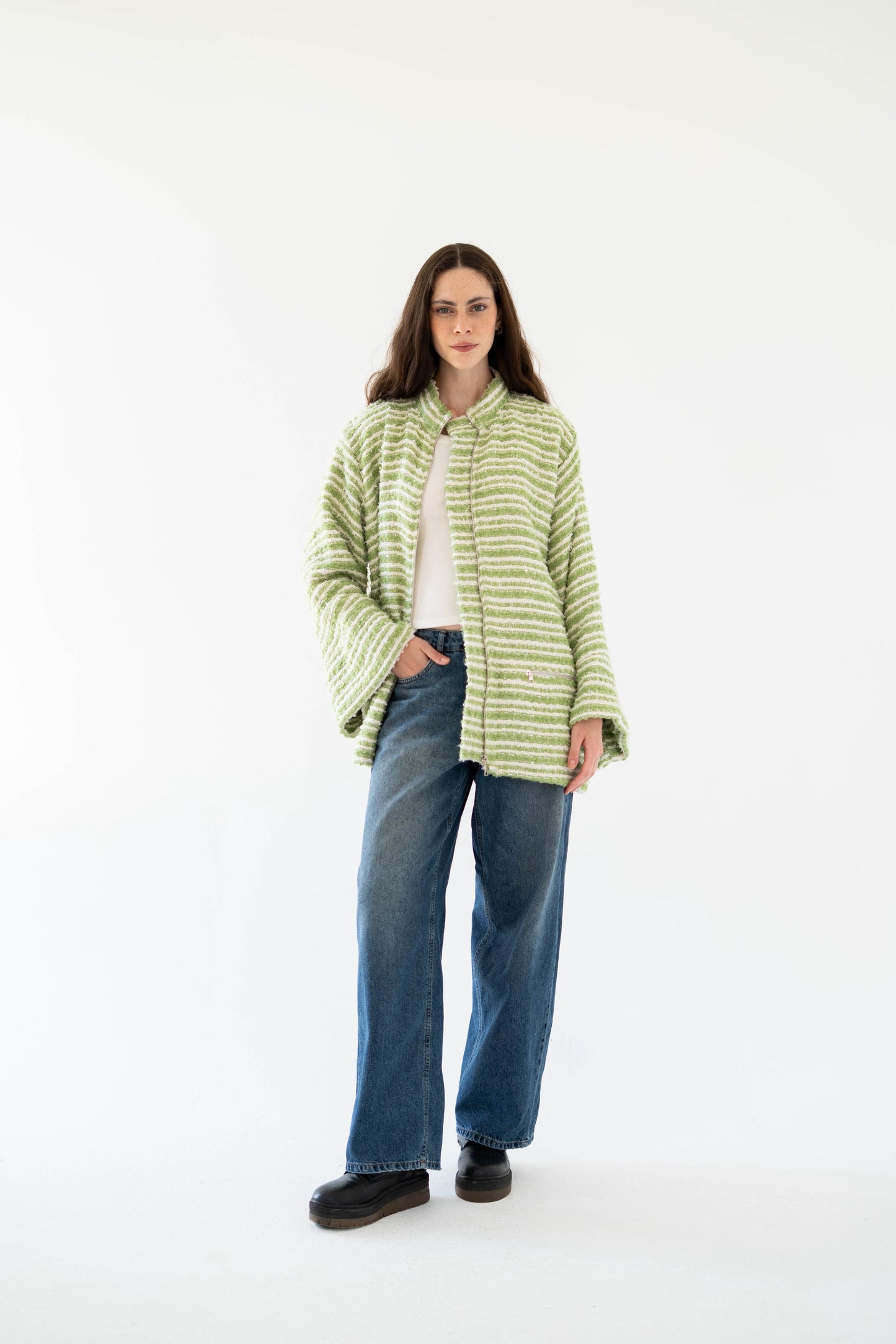 Meadow Stripes Jacket-Women-Green