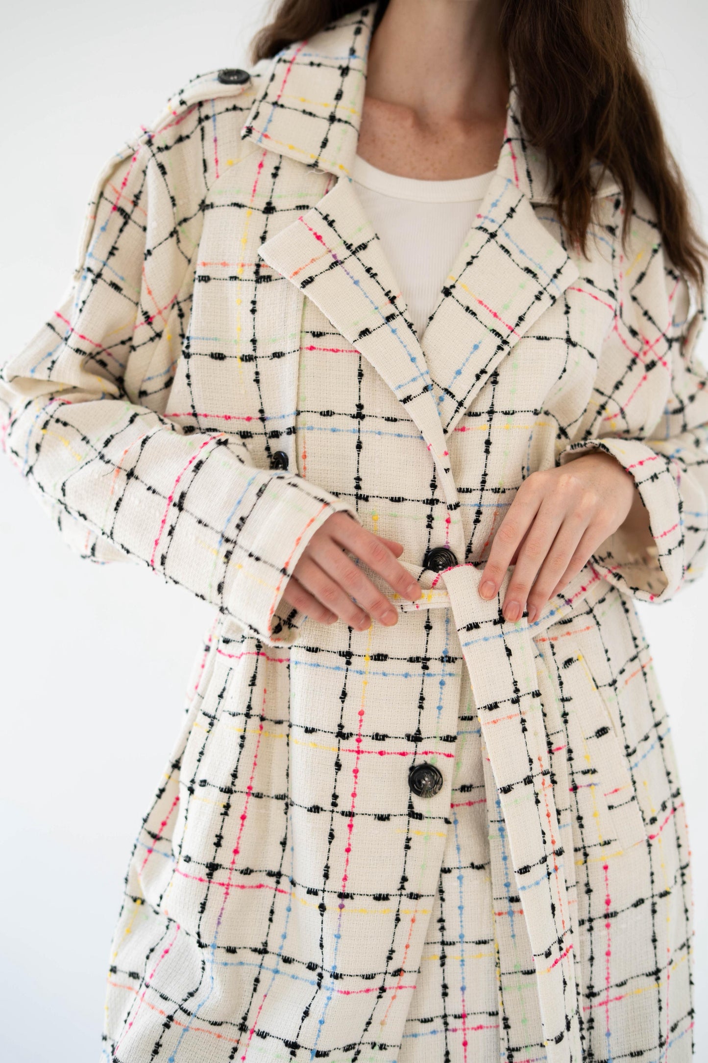 Cozy Check Coat -White-Women