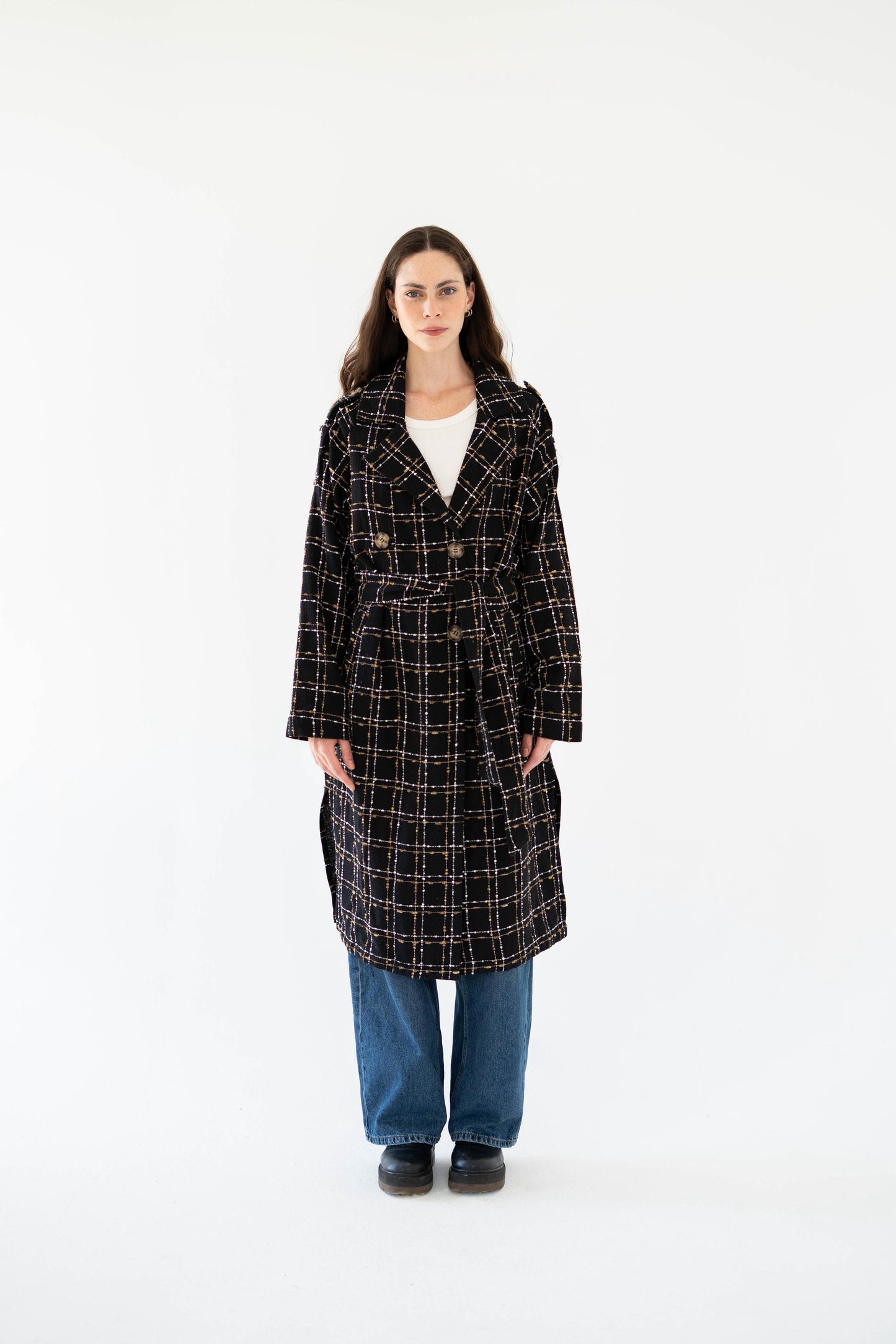 Cozy Check Coat -Black-Women
